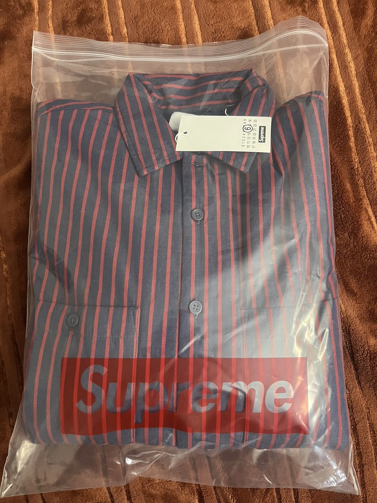 image of Mm6 Maison Margiela Padded Shirt Stripe Size S Small in Red, Men's