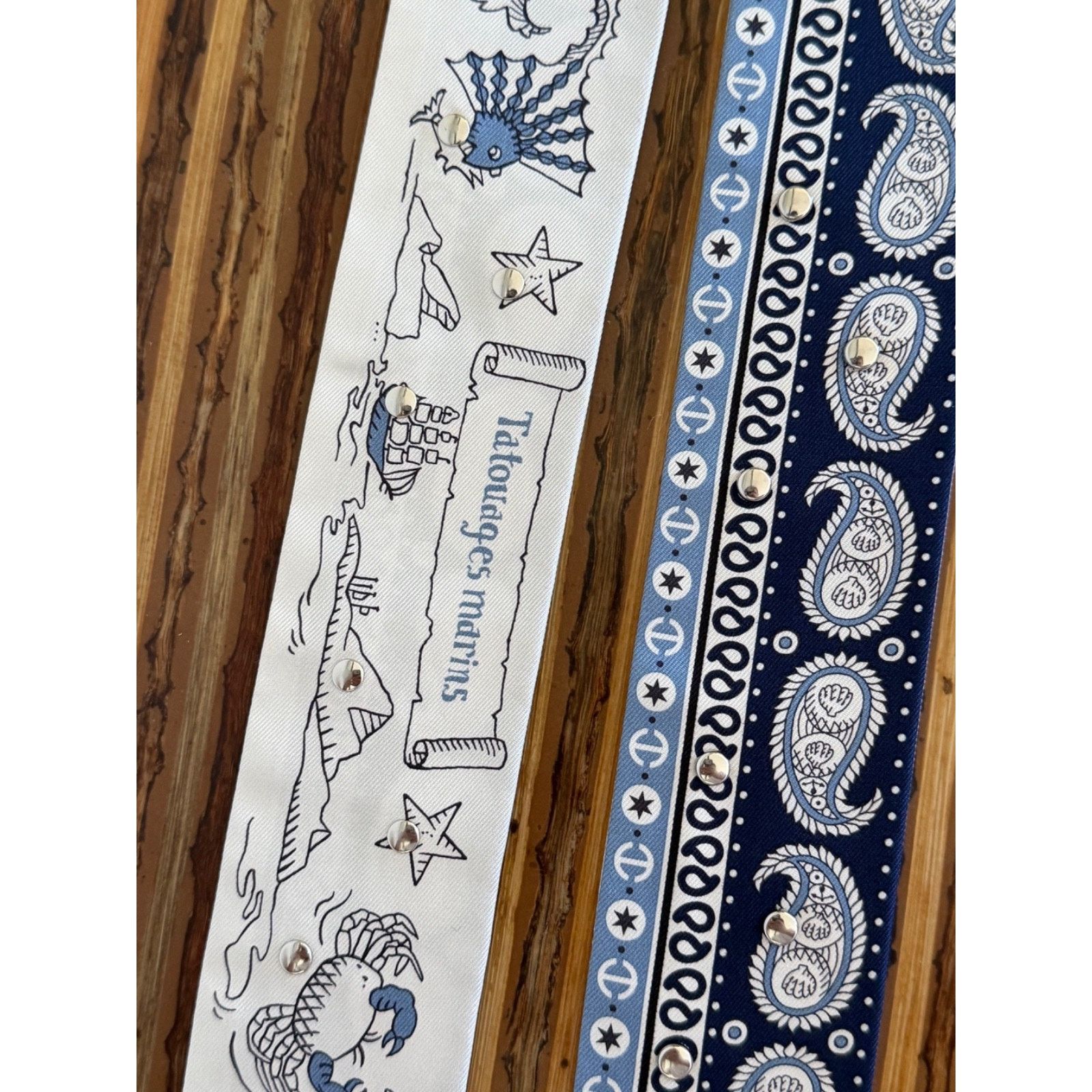 Hermes Hermes Scarf Twilly Tatouages Marins Bandana Silk Blue Jean Size ONE SIZE - 13 Thumbnail