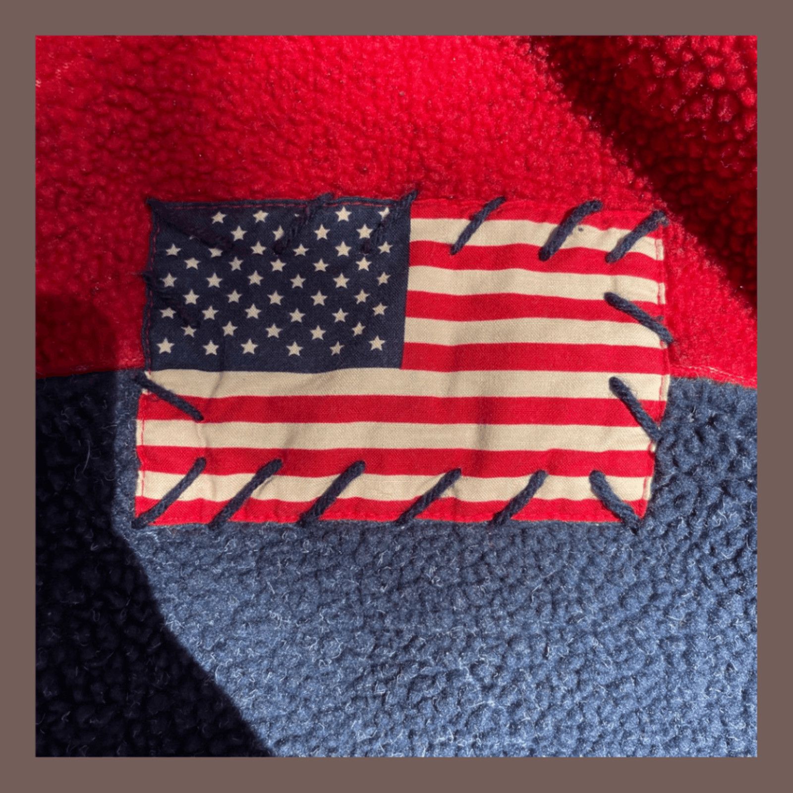 Vintage Retro Flag Fleece | Real Comfort Red Blue Cotton | Americana Size M / US 6-8 / IT 42-44 - 4 Thumbnail