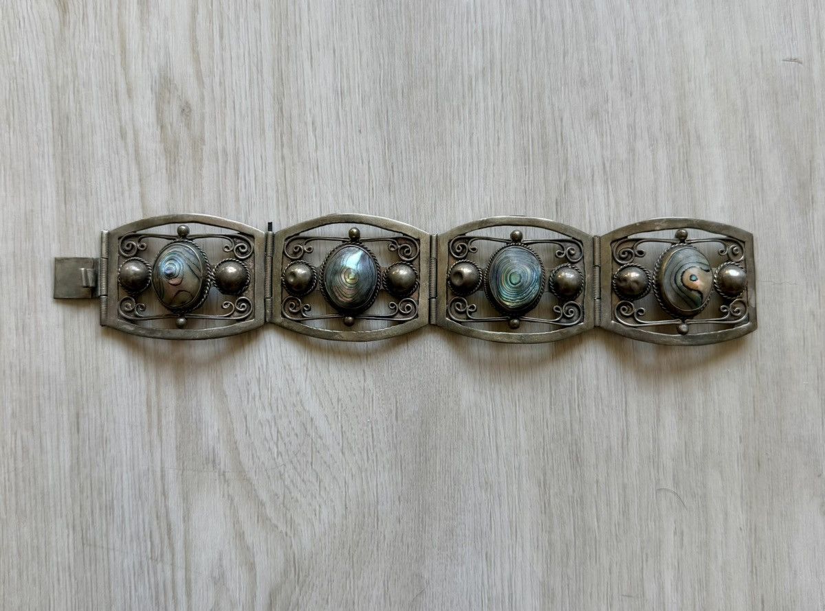 Vintage Vintage Taxco Mexico Sterling Silver Bracelet Abalone Panel Size ONE SIZE - 1 Thumbnail