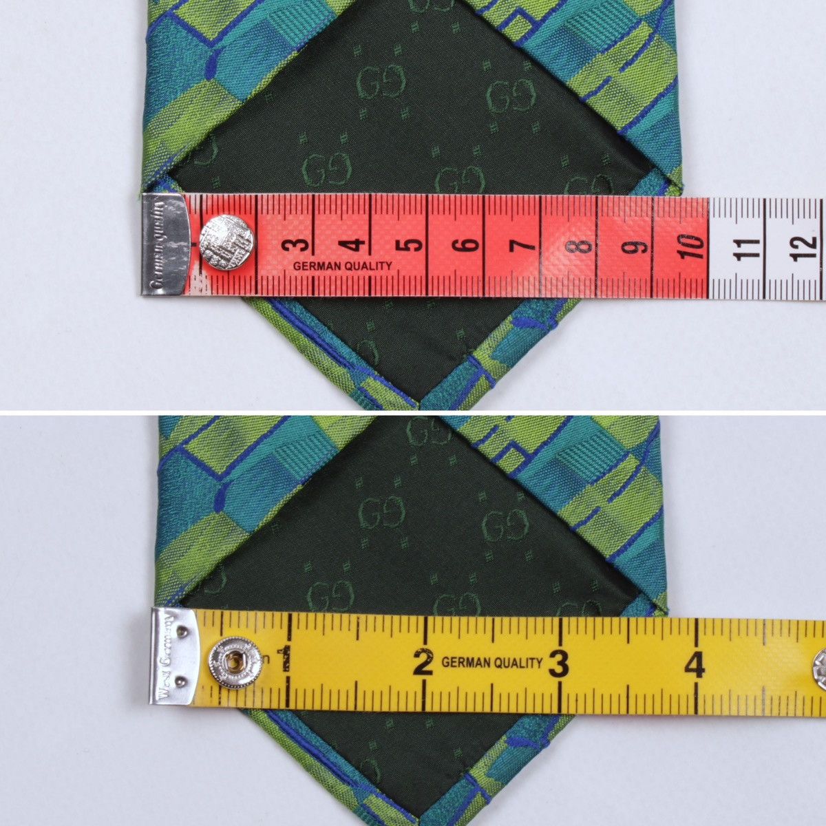 Designer × Gucci × Vintage GUCCI Vintage Geometric Monogram Logo GG Green Silk Tie Size ONE SIZE - 15 Thumbnail