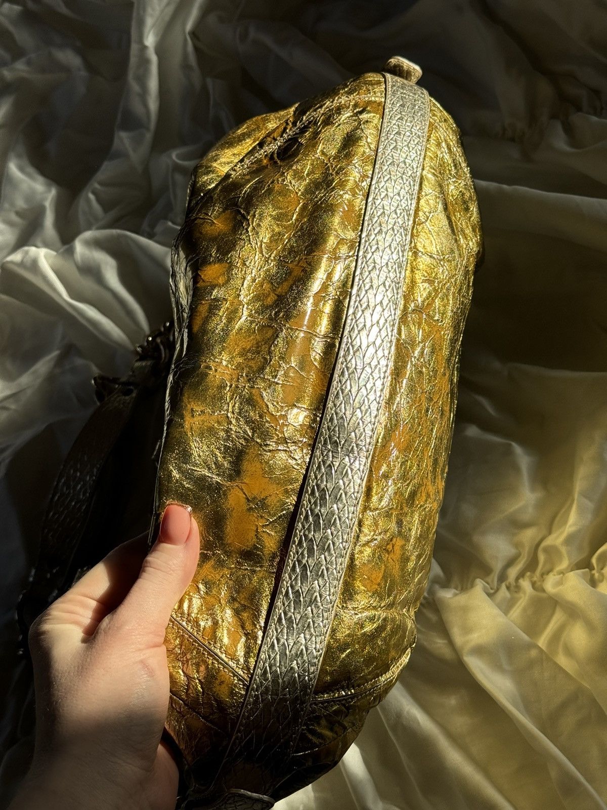 Grailed × Versace Versace Gold/Silver Leather Satchel Bag shoulder Y2K Rare Size ONE SIZE - 11 Thumbnail