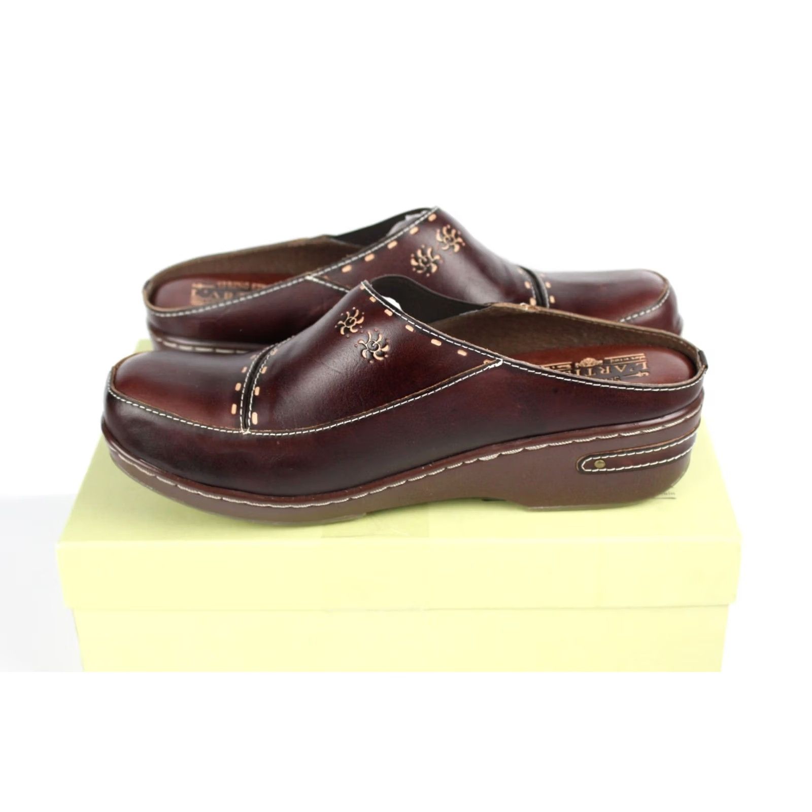 Vintage Spring Step L'Artiste Women's Chino Leather Clogs Brown 42 / 10.5-11 Brown Floral Slip On Cushioned Leather Casual Women's Shoes Size ONE SIZE - 2 Thumbnail
