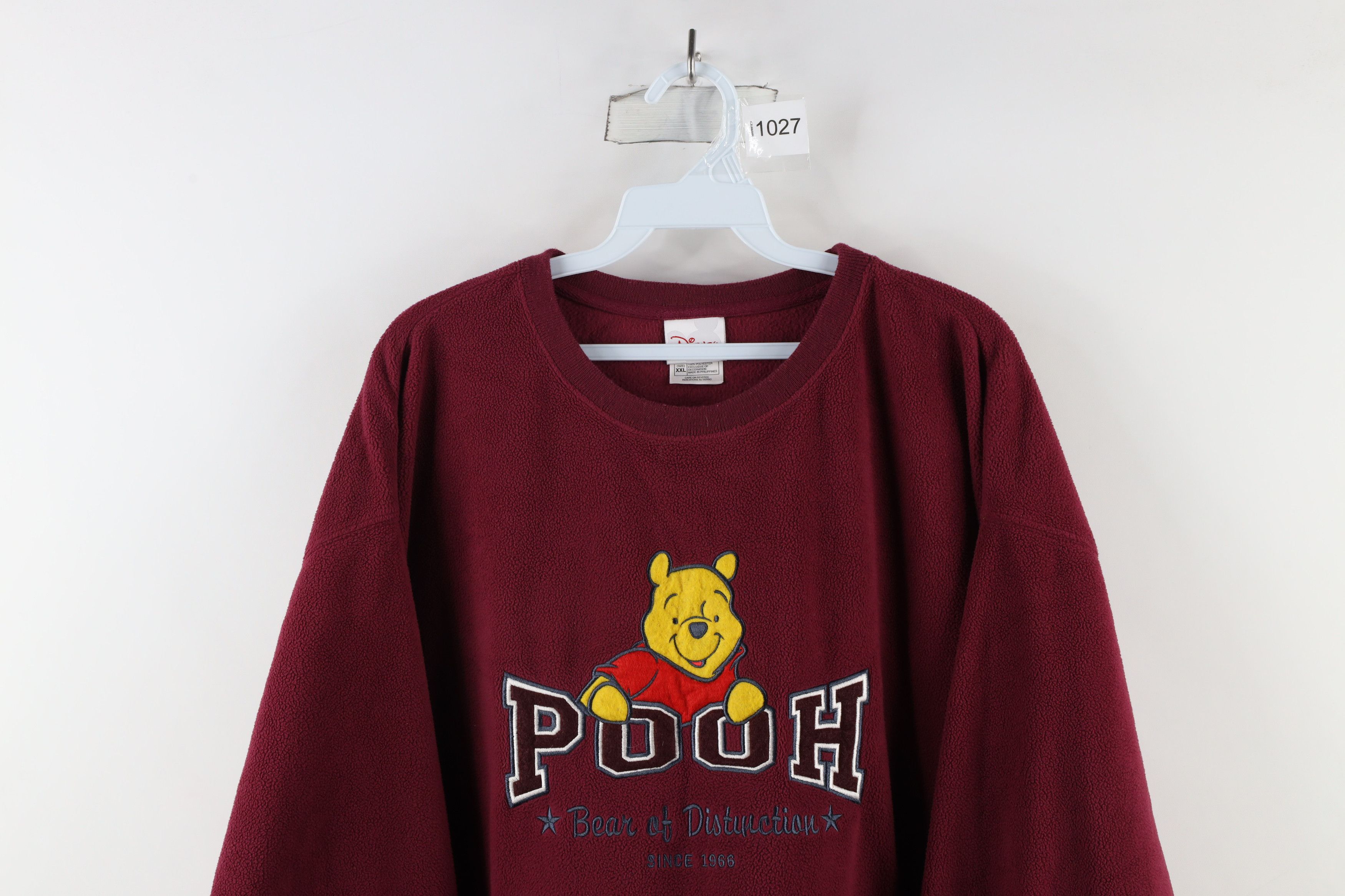 Disney × Vintage Vintage 90s Disney Winnie the Pooh Fleece Sweatshirt Maroon Size XXL / US 16-18 / IT 52-54 - 2 Thumbnail