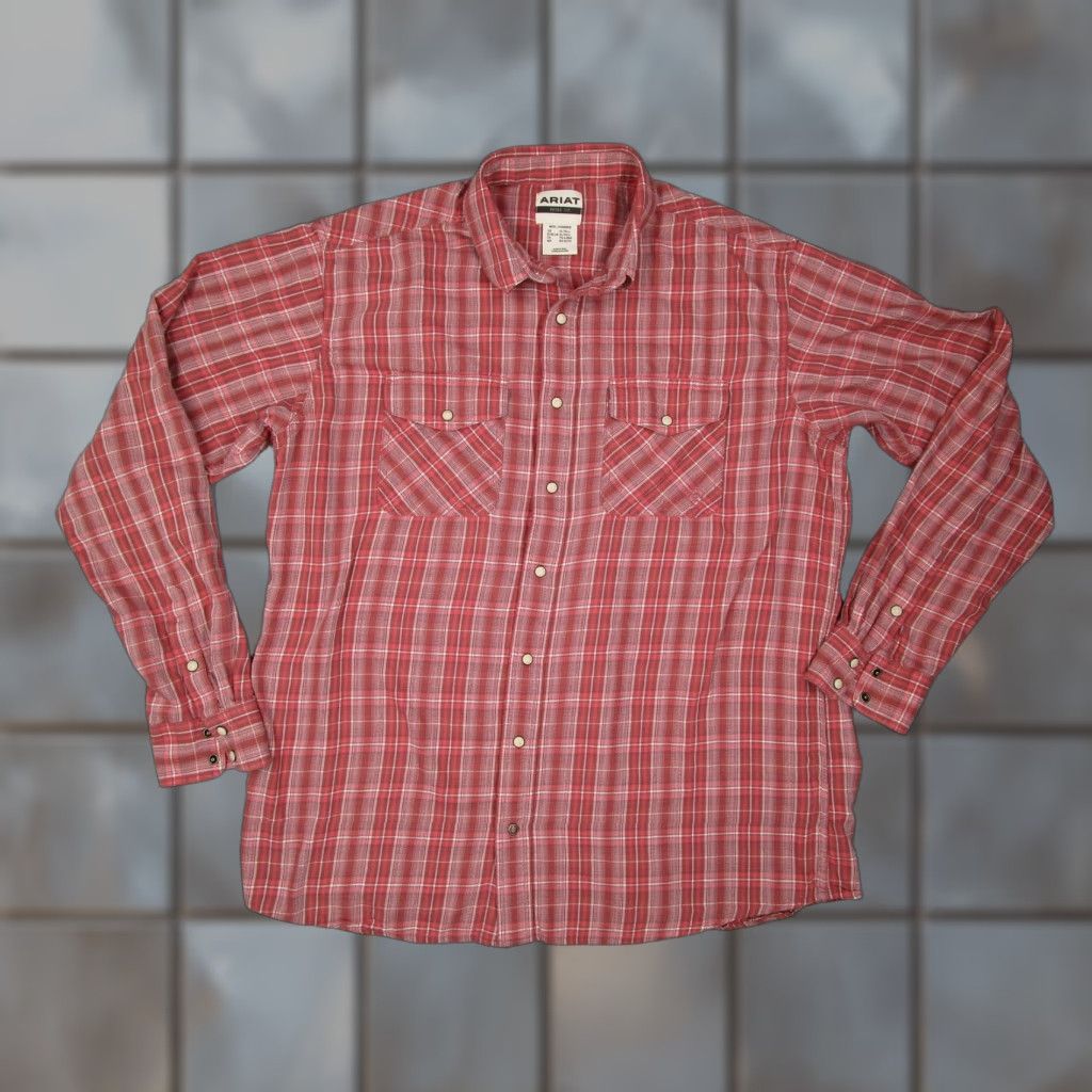 Ariat Ariat Shirt Mens XL Tall Red Plaid Western Pearl Snap Long Sleeve Retro Fit Size US XL / EU 56 / 4 - 1 Thumbnail