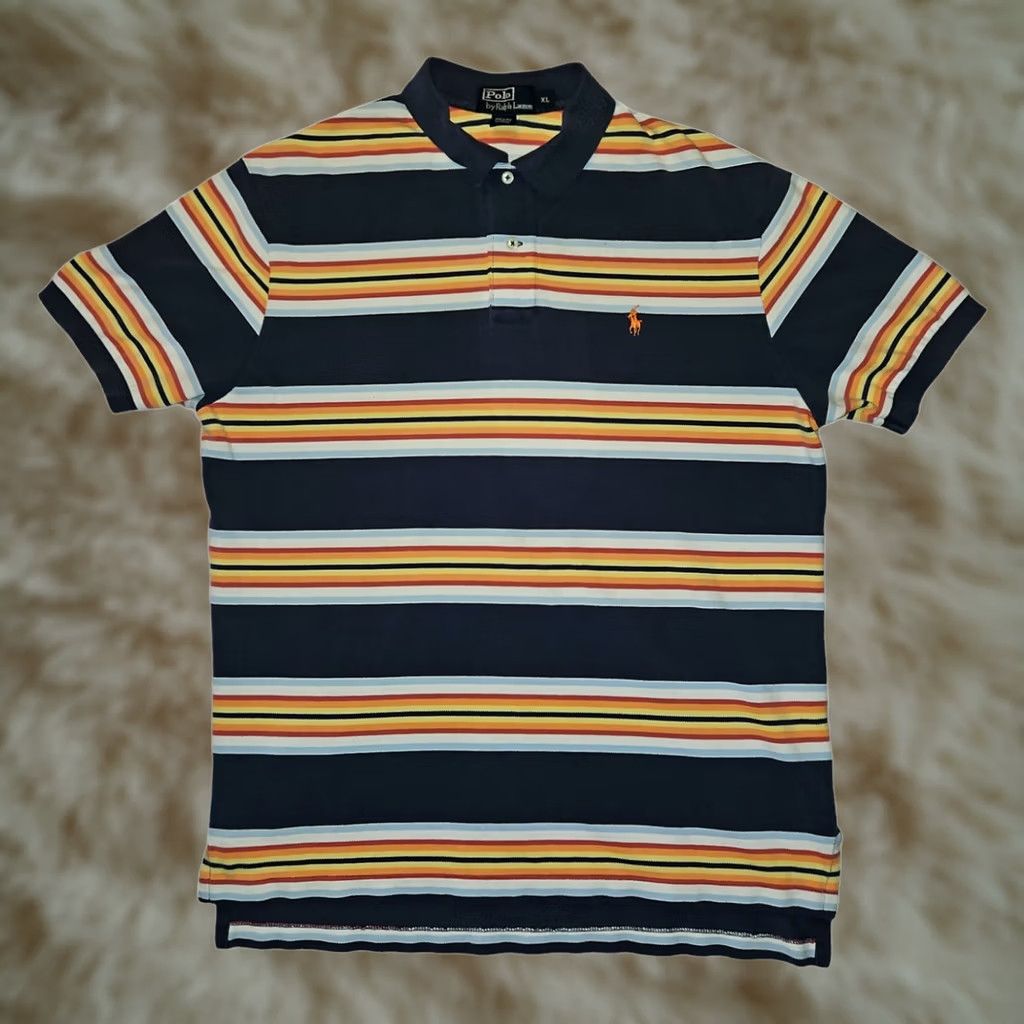 Polo Ralph Lauren VINTAGE Polo Ralph Lauren Polo Shirt XL Men Striped Blue Short Sleeve 90s Classic Logo Embroidered Polo Shirt Size US XL / EU 56 / 4 - 1 Thumbnail