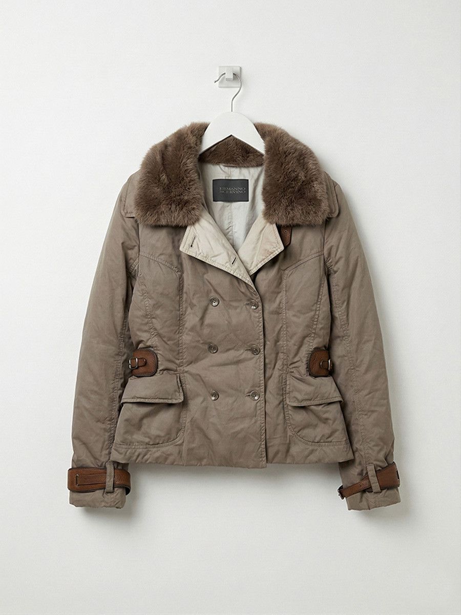 Ermanno Scervino Women's Ermanno Scervino Beige Down Jacket with Fur Size L / US 10 / IT 46 - 1 Thumbnail