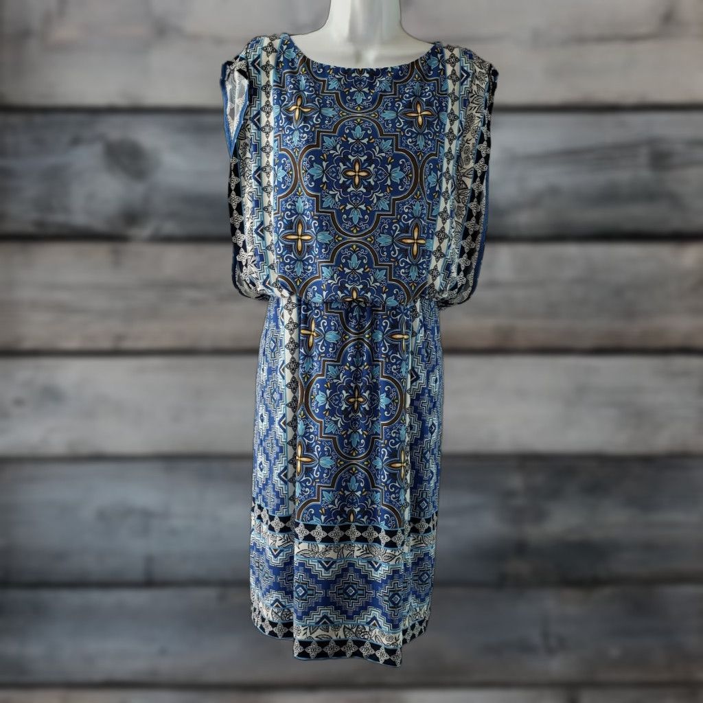 Vintage Chicos Womens Blouson Dress Sleeveless Blue Floral Sz S Small Knee Length Vintage: No Size S / US 4 / IT 40 - 1 Thumbnail