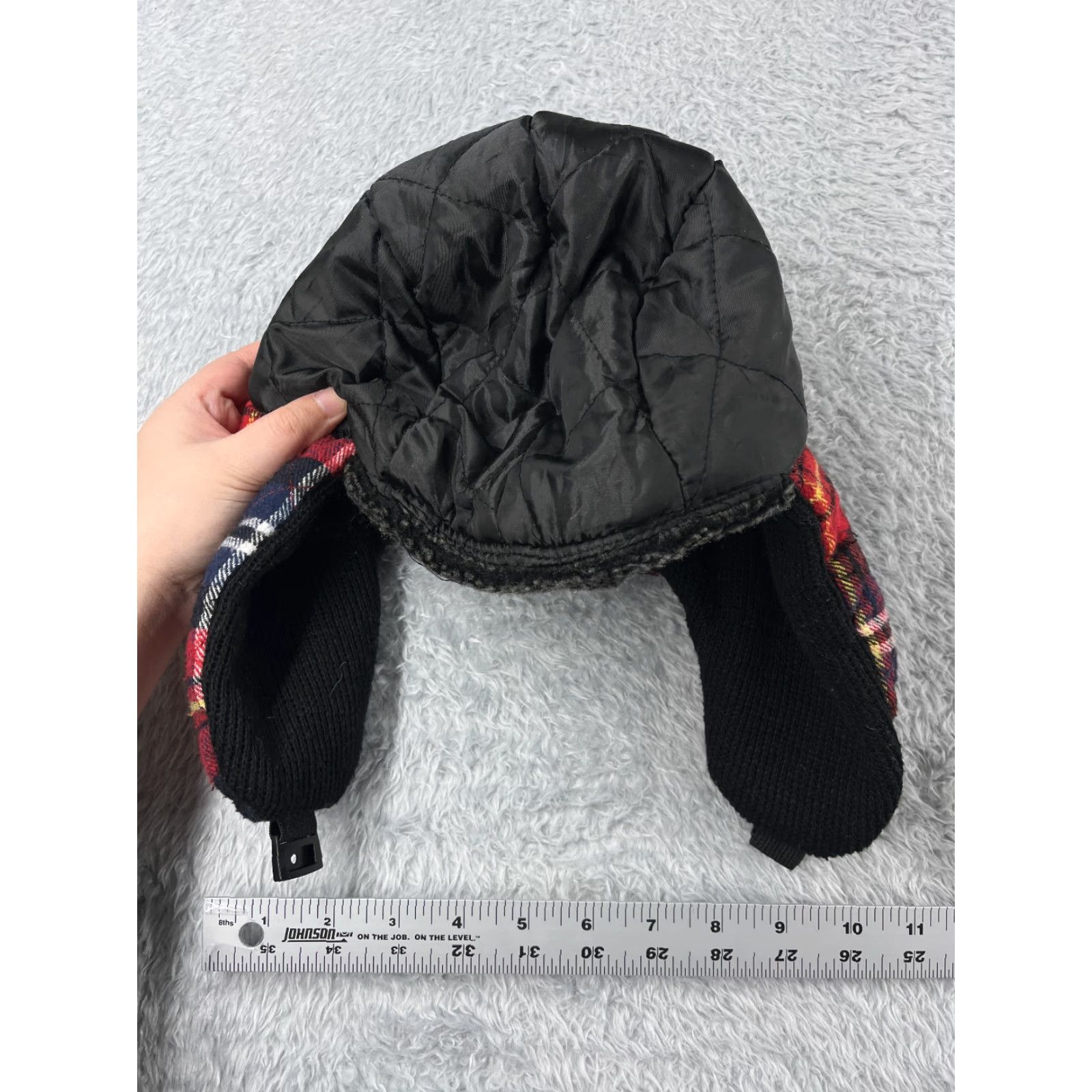 Vintage VINTAGE Henry K Jacobi Co Trapper Hat / Beanie Adult One Size Black Red Plaid Knit Wool Faux Fur Ear Flap Hat Mens Camp Outdoor 90s Size ONE SIZE - 7 Thumbnail