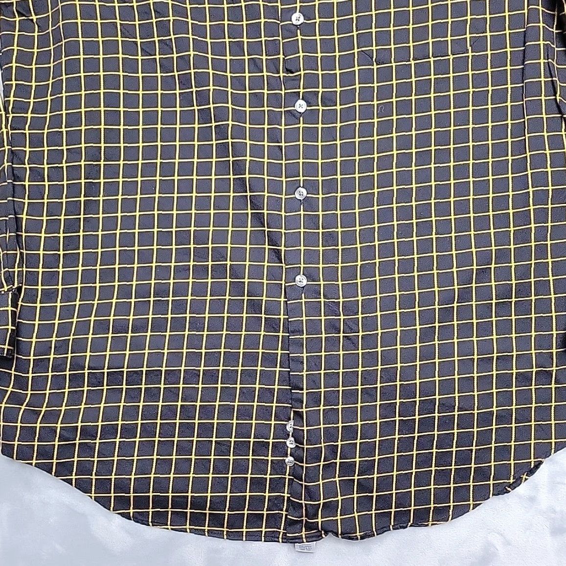 Vintage VINTAGE Paul Fredrick Shirt Mens 16.5 36 Black Gold Windowpane 100s 2 Ply Cotton Dress Size 46R - 2 Thumbnail