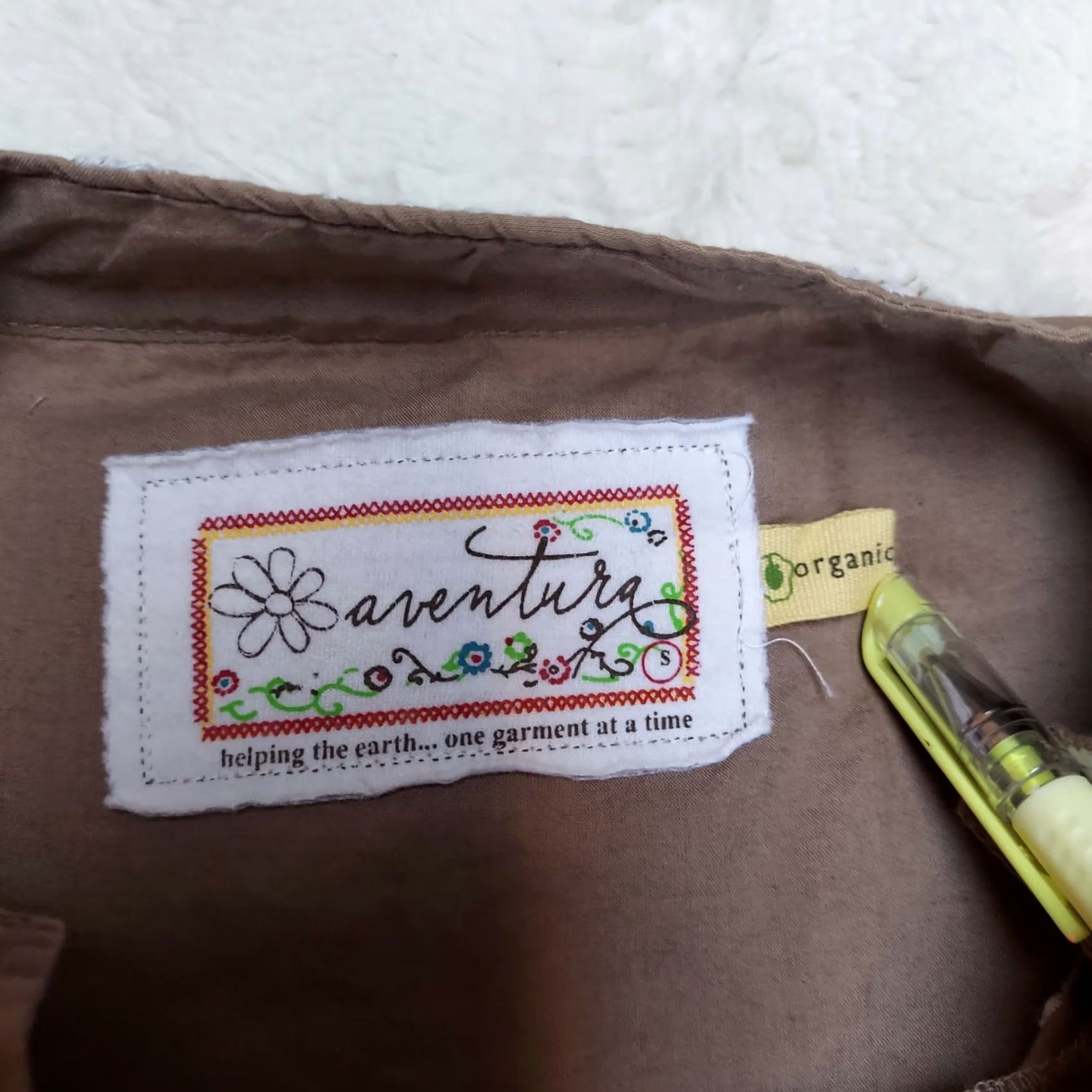 Vintage Aventura Women's Small Brown White Embroidered Top Tunic Blouse Organic Cotton Size S / US 4 / IT 40 - 3 Thumbnail