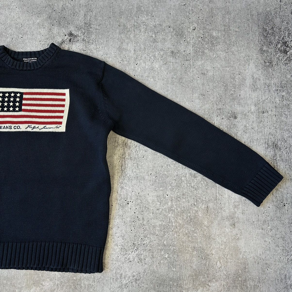 Vintage Vintage Polo Jeans Co. Ralph Lauren USA Flag Knit Sweater Size US L / EU 52-54 / 3 - 6 Thumbnail