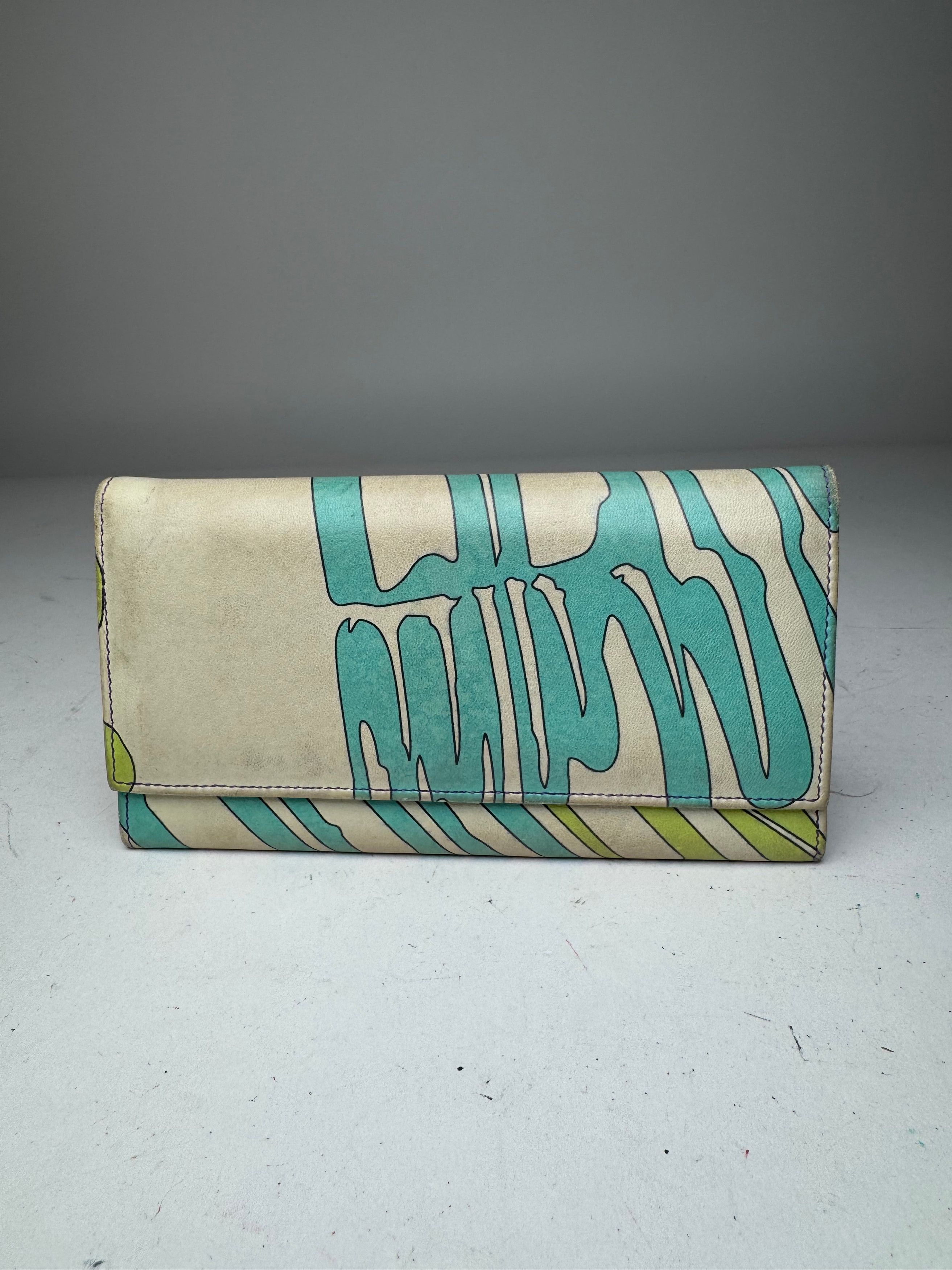Emilio Pucci Vintage Blue White Green Leather Wallet Size ONE SIZE - 1 Thumbnail