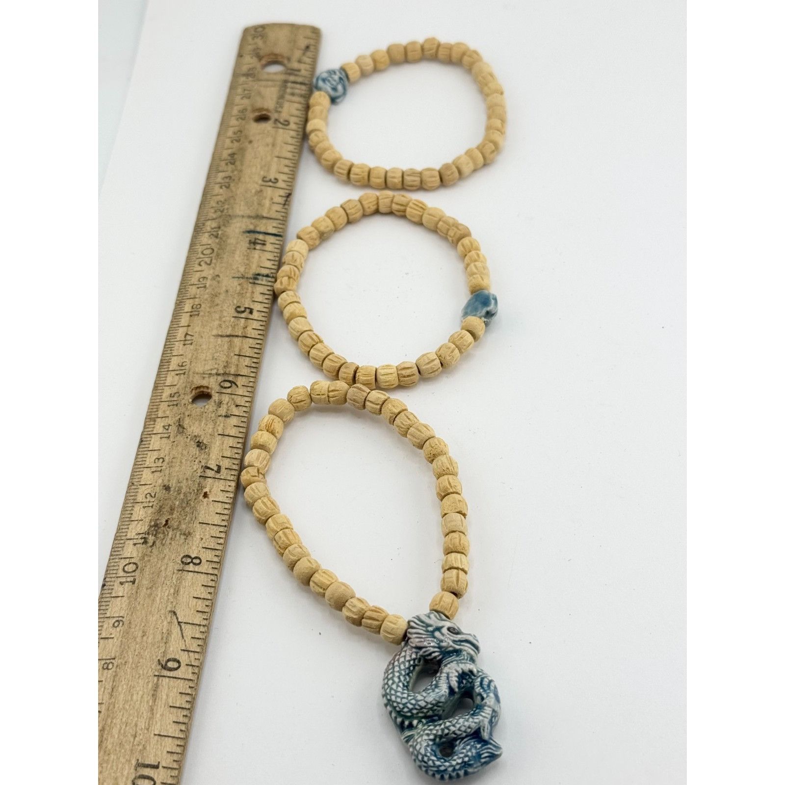 Vintage Vintage wood bead porcelain dragon serpent multi strand brac Size ONE SIZE - 4 Thumbnail