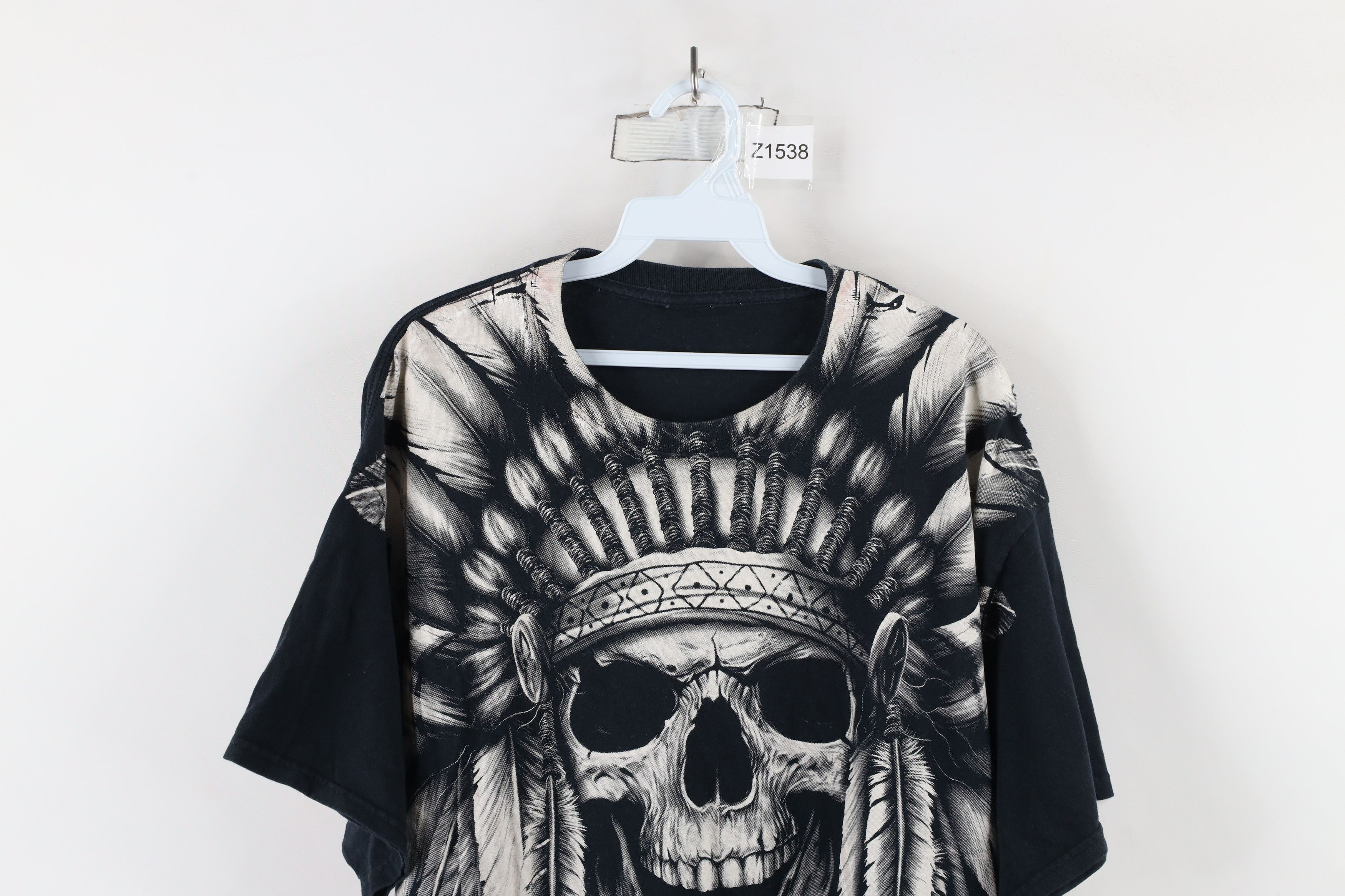 Vintage Vintage 90s Streetwear Skull Indian All Over Print T-Shirt Size US XL / EU 56 / 4 - 2 Thumbnail