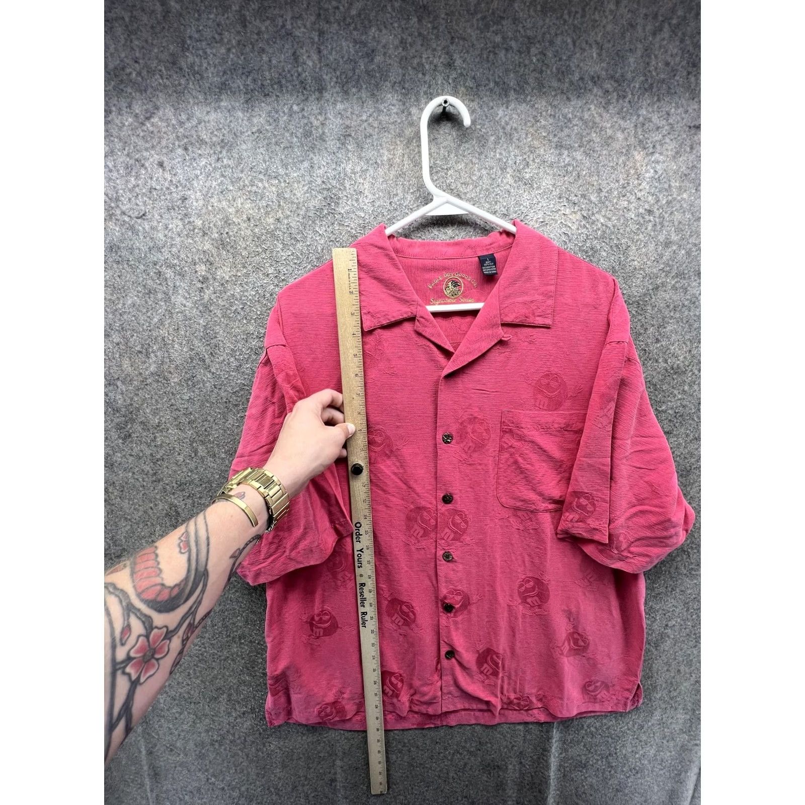 Vintage Eagle Dry Goods Co. M&M's Hawaiian Shirt Mens Large Pink Button Front Camp Casual Size US L / EU 52-54 / 3 - 5 Thumbnail