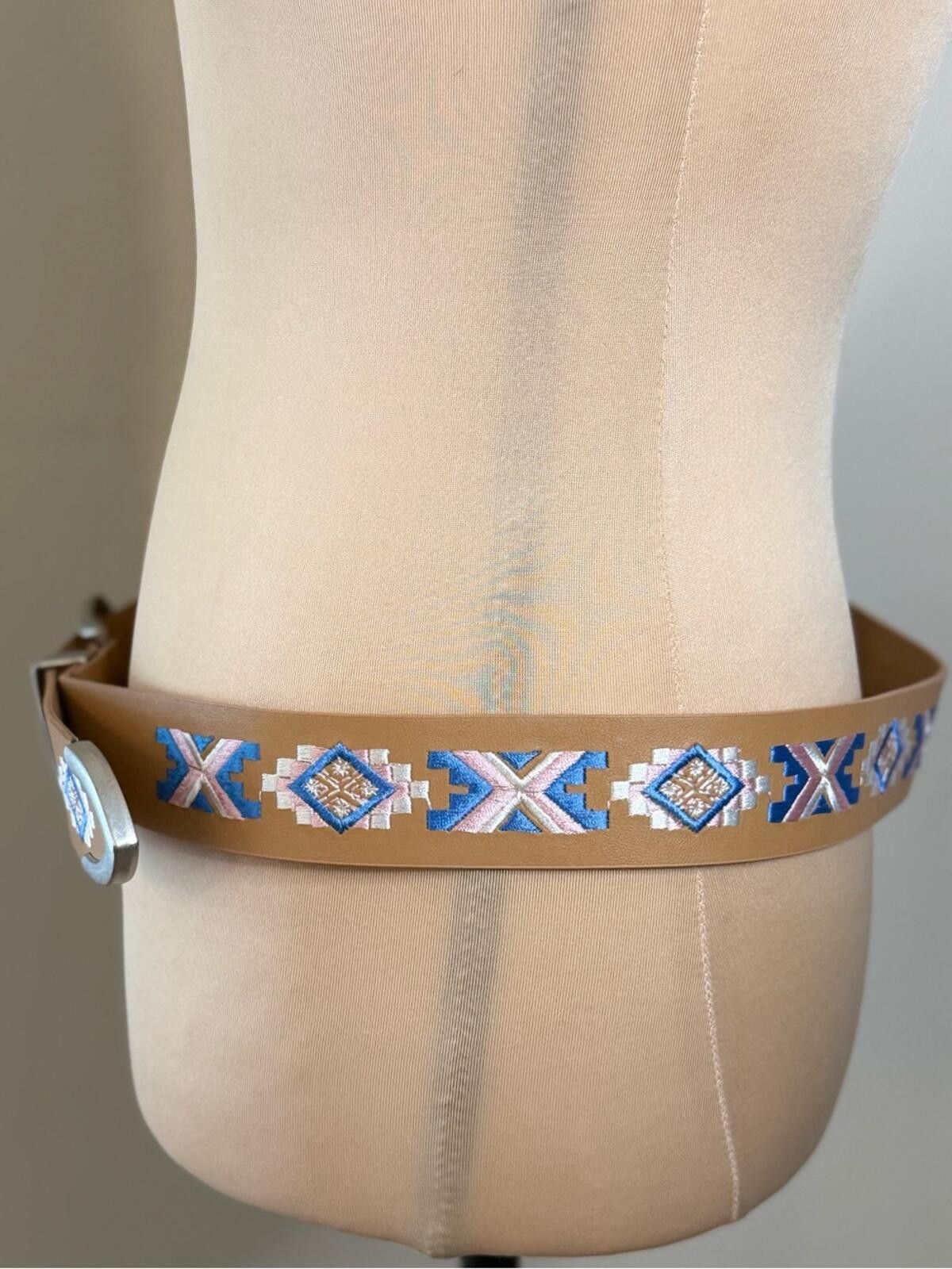 Other Light brown faux leather belt embroidered western Aztec 42” Size ONE SIZE - 3 Thumbnail