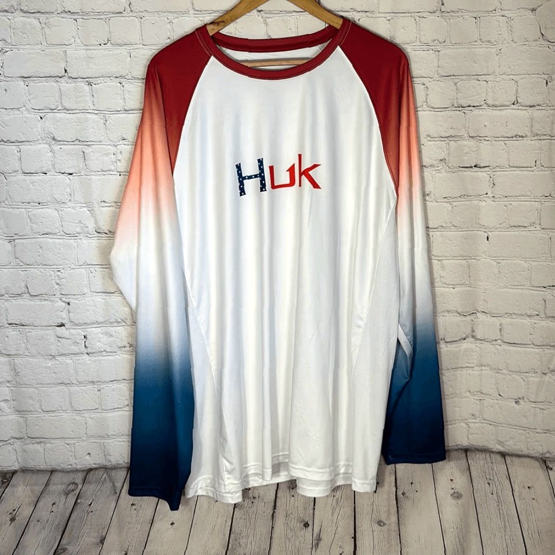 Vintage Huk Americana Flare Double Header Fishing Long Sleeve Shirt XXL Men White Blue 2XL T-Shirt Regular Size Huk Shirt Size US XXL / EU 58 / 5 - 2 Thumbnail