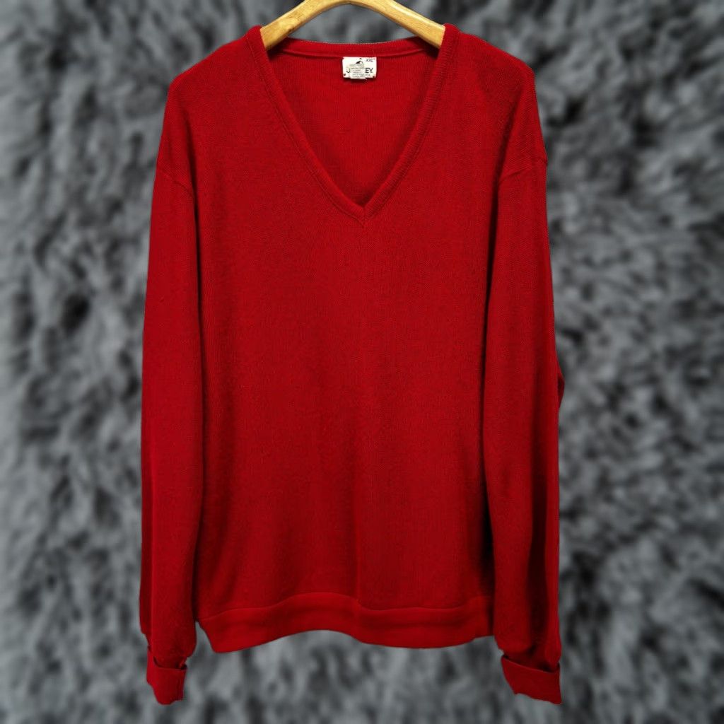 Jockey VINTAGE Jockey V-Neck Sweater 2XL Red Acrylic Knit USA Mens Size US XXL / EU 58 / 5 - 1 Thumbnail