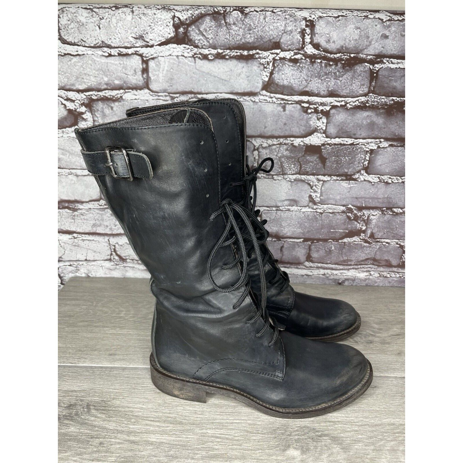 Madison Madison et cie Blue Leather Combat Lace Up BuckleStrap Boots Size US 5 / IT 35 - 16 Thumbnail