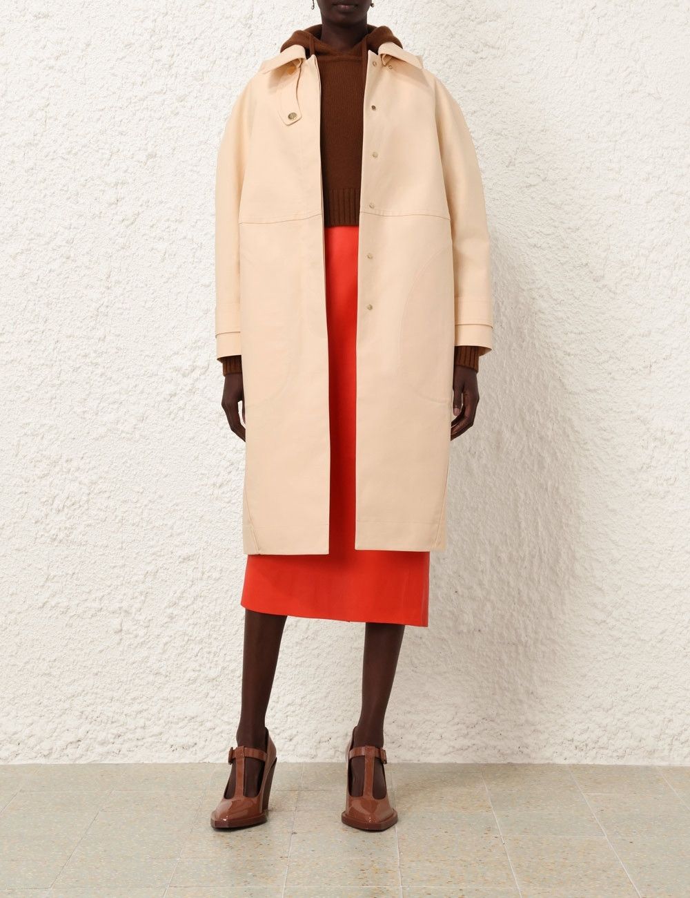 Zimmermann oc11z0525 Tranquillity Poplin Crombie Coat in Beige Size S / US 4 / IT 40 - 2 Thumbnail