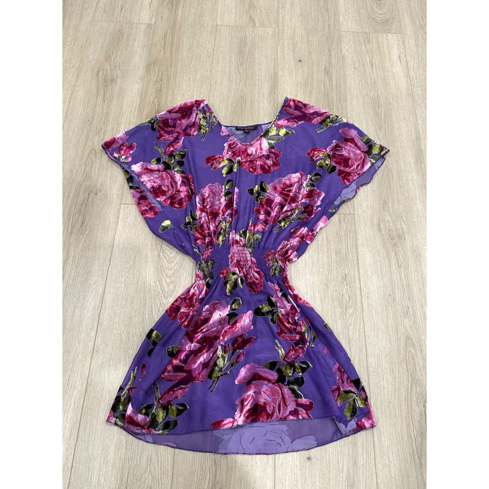 Betsey Johnson VINTAGE Betsey Johnson 90s Purple Pink Floral Velvet Burnout Mini Dress Small Dress Bohemian Womens Size S / US 4 / IT 40 - 2 Thumbnail