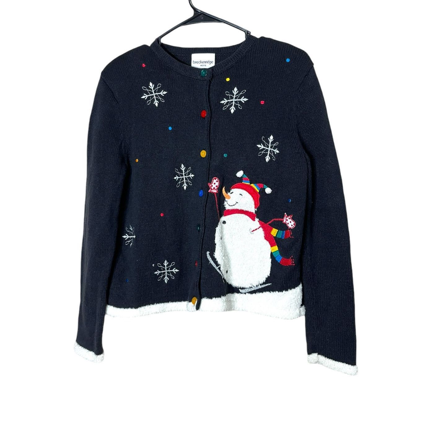 Other Vintage BRECKENRIDGE Black Christmas Snowman Cardigan Sweate Size S / US 4 / IT 40 - 1 Thumbnail