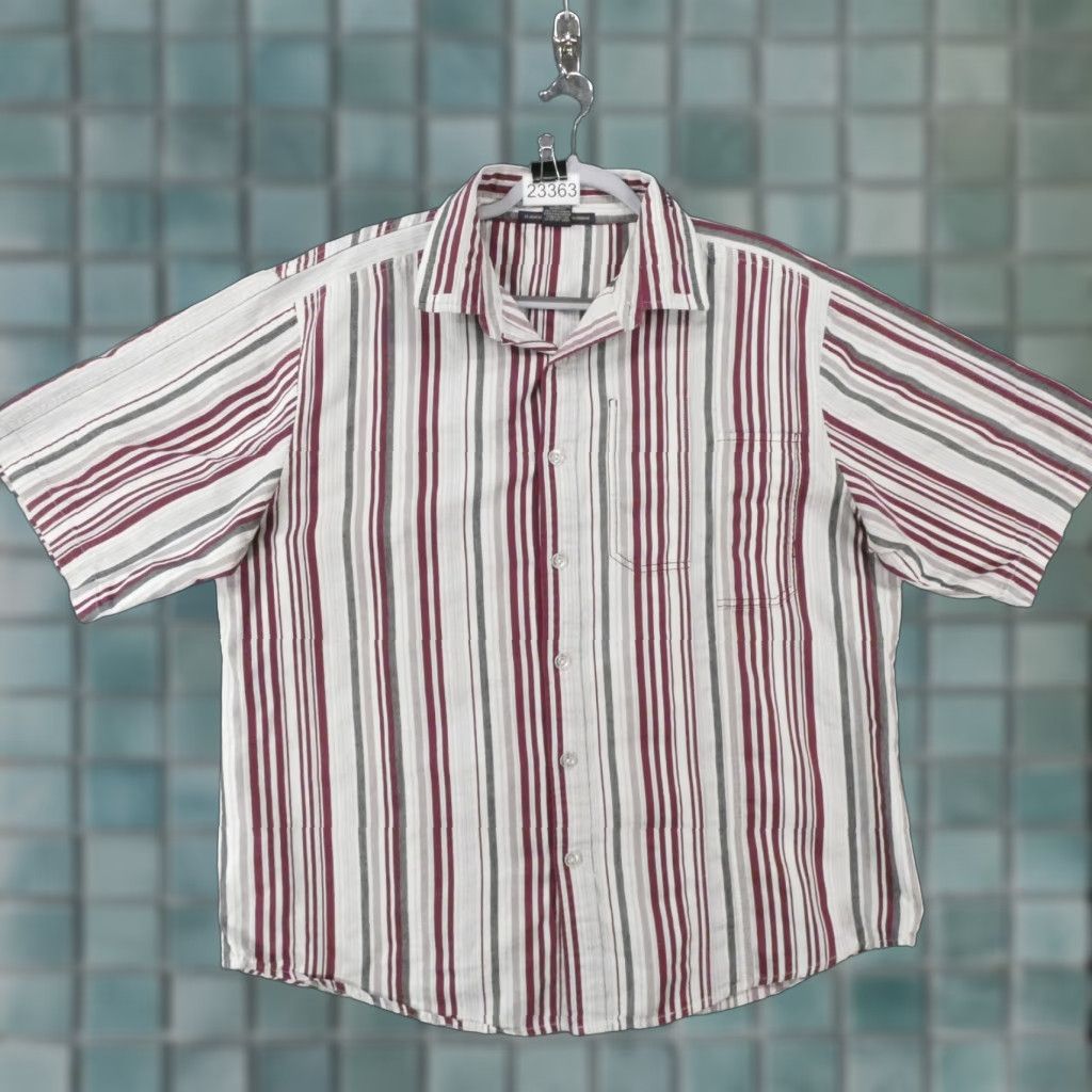 Vintage VINTAGE Marithe Francois Girbaud Shirt Men L Short Sleeve Button Up Red Gray Striped Size US L / EU 52-54 / 3 - 1 Thumbnail