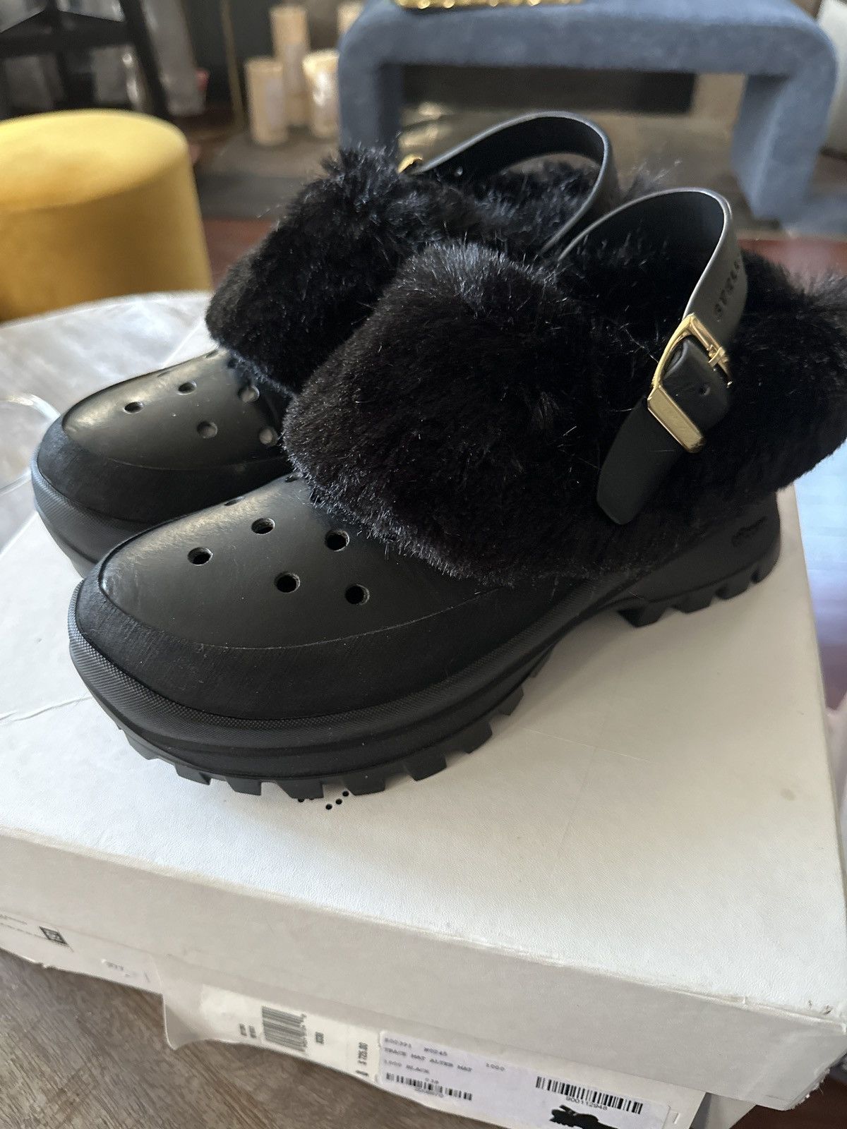 image of Stella Mccartney Trace Faux Fur Clogs Shoes in Black, Women's (Size 8)
