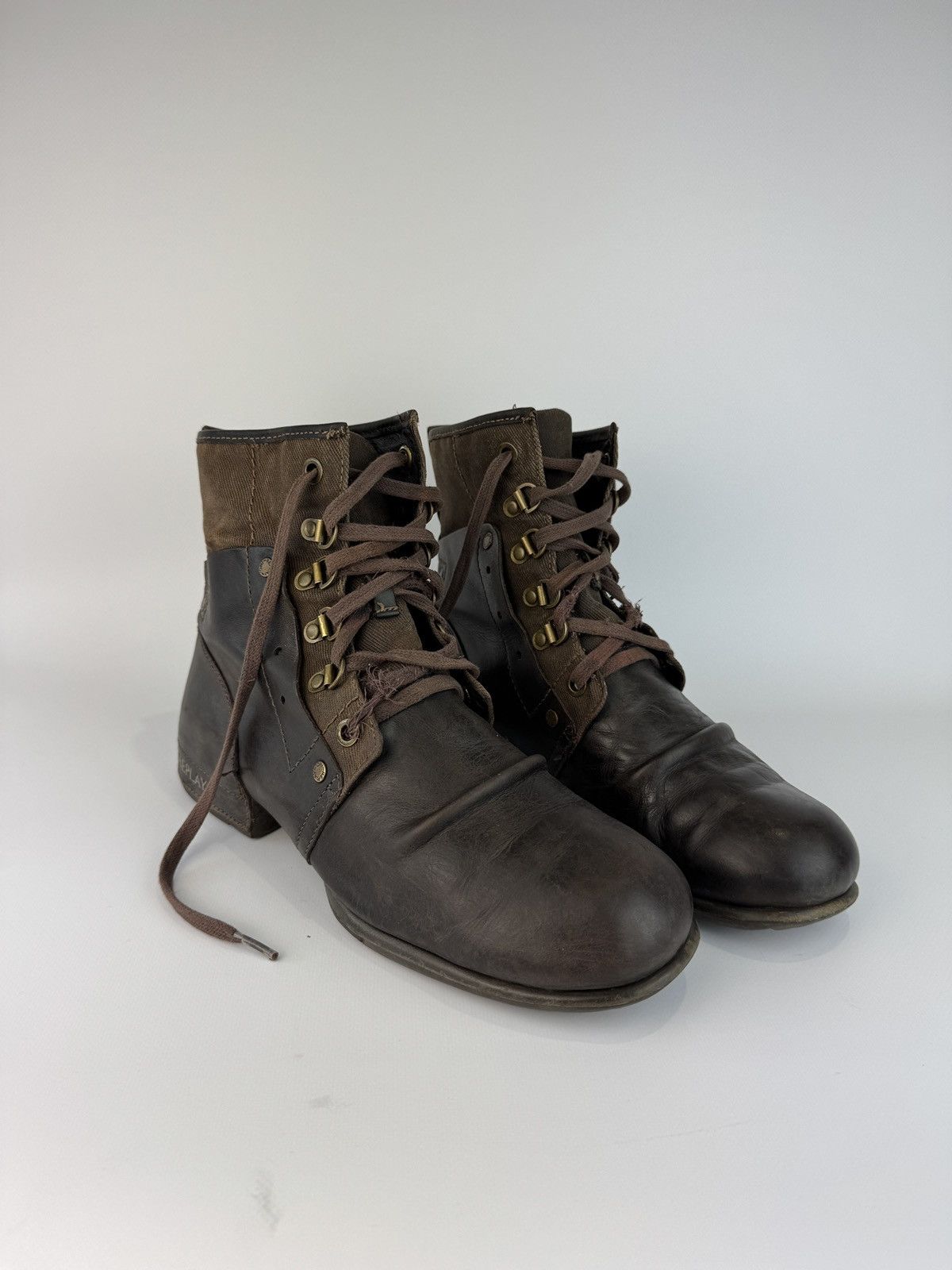 If Six Was Nine Vintage Replay Heel Shoes Rick Owens Style Leather Biker Boots in Brown (Size 9)