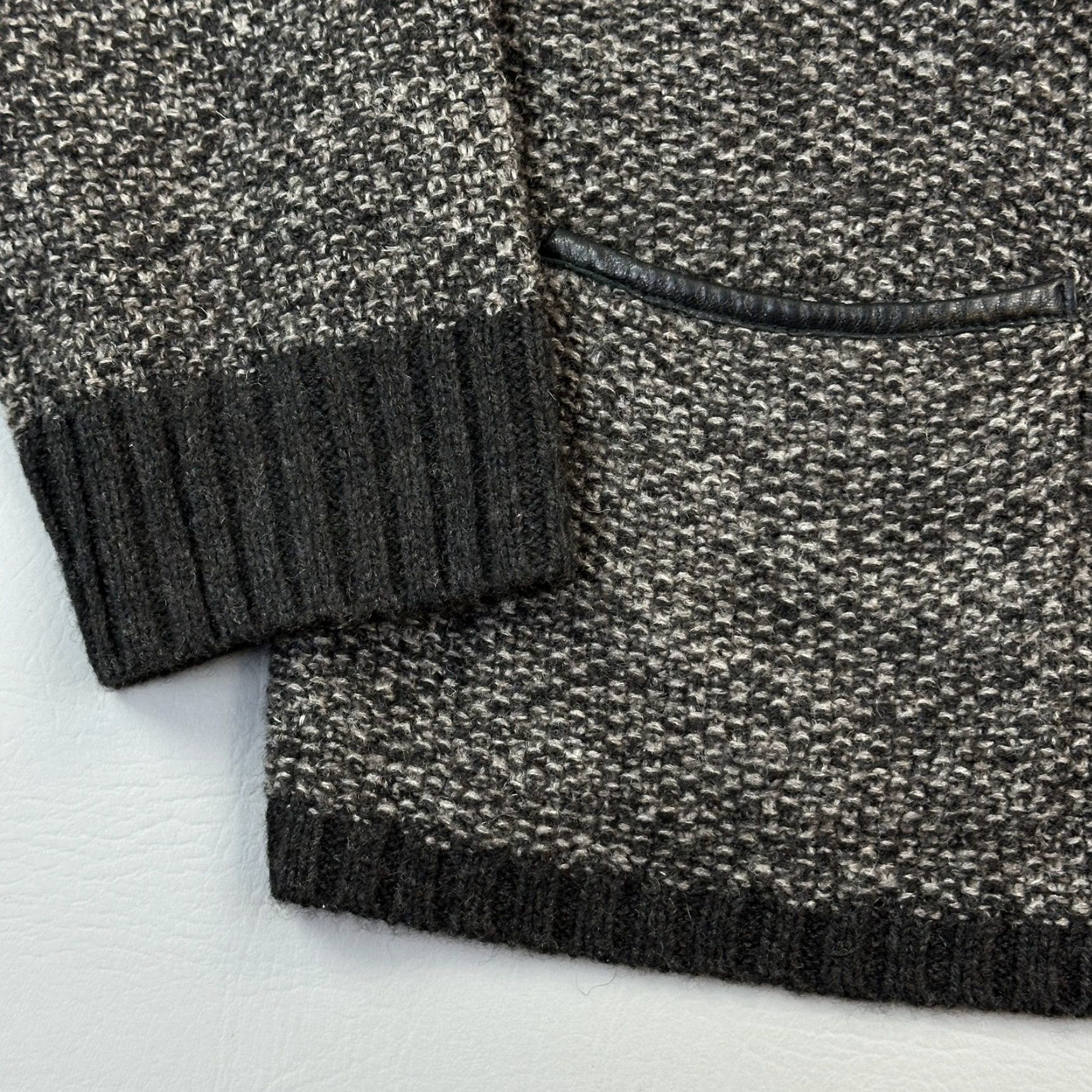 Eileen Fisher Eileen Fisher Sweater Womens Large Wool Yak Leather Trim Textured Knit Cardigan Size L / US 10 / IT 46 - 2 Thumbnail
