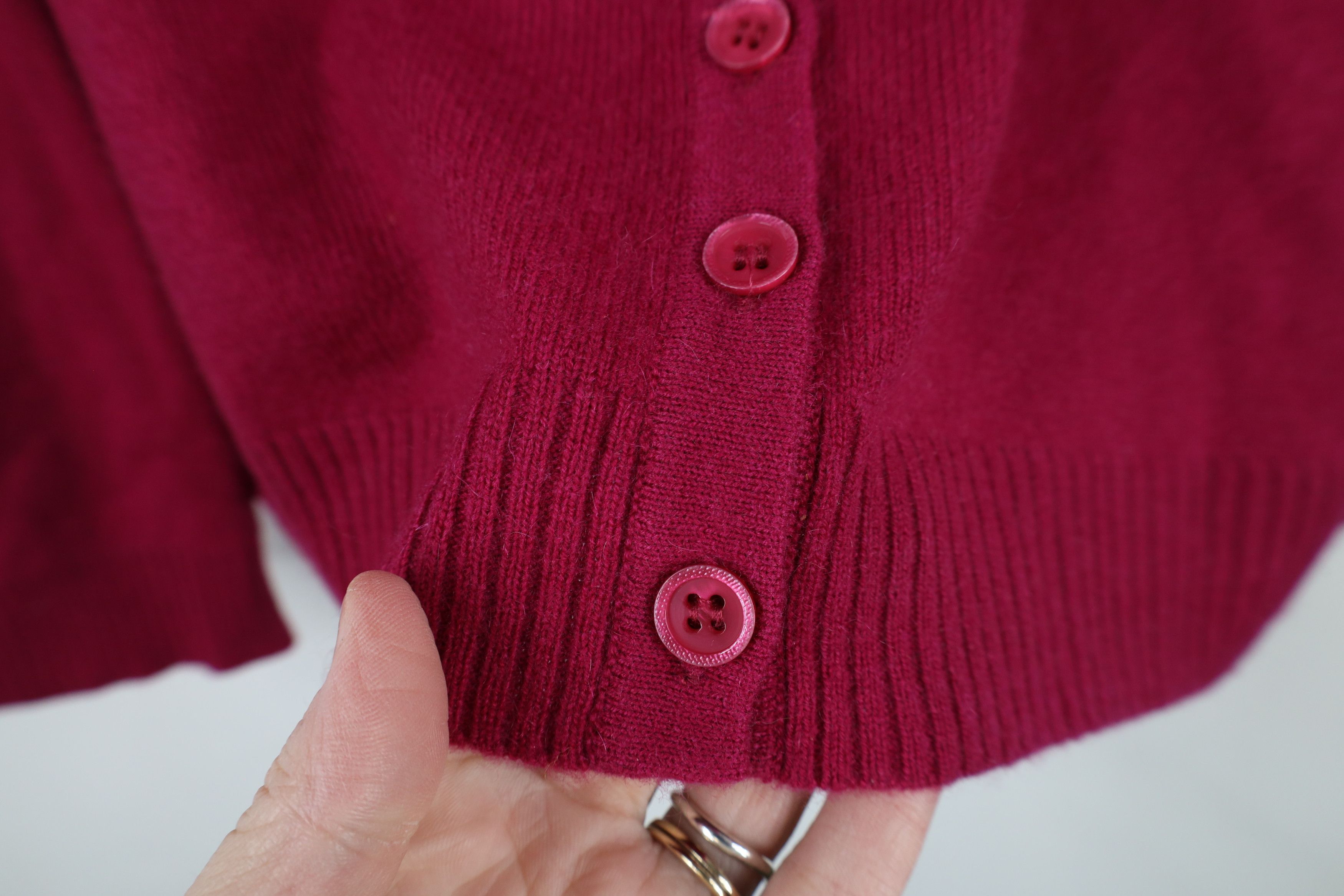 Vintage Vintage 90s Soft Cashmere Knit Ruffled Cardigan Sweater Pink Size XL / US 12-14 / IT 48-50 - 4 Thumbnail