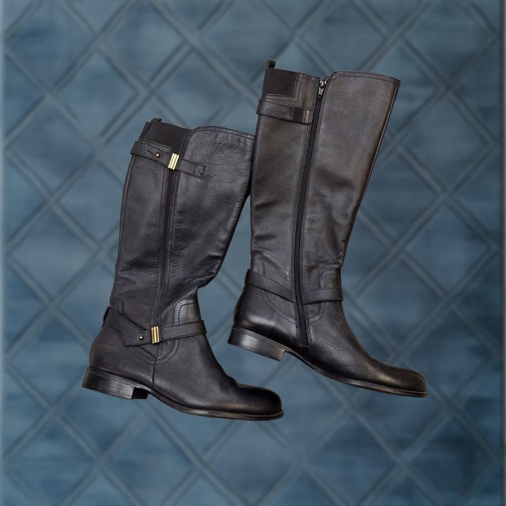 Naturalizer Naturalizer Joan Boots Womens 11W Black Leather Knee High Riding Zip Buckle Size US 11 / IT 41 - 1 Thumbnail
