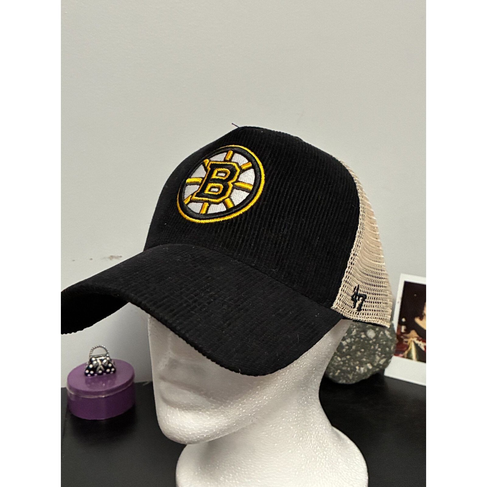 47 Brand Boston Bruins Corduroy Trucker Hat – Adjustable Mesh Cap Size ONE SIZE - 2 Thumbnail