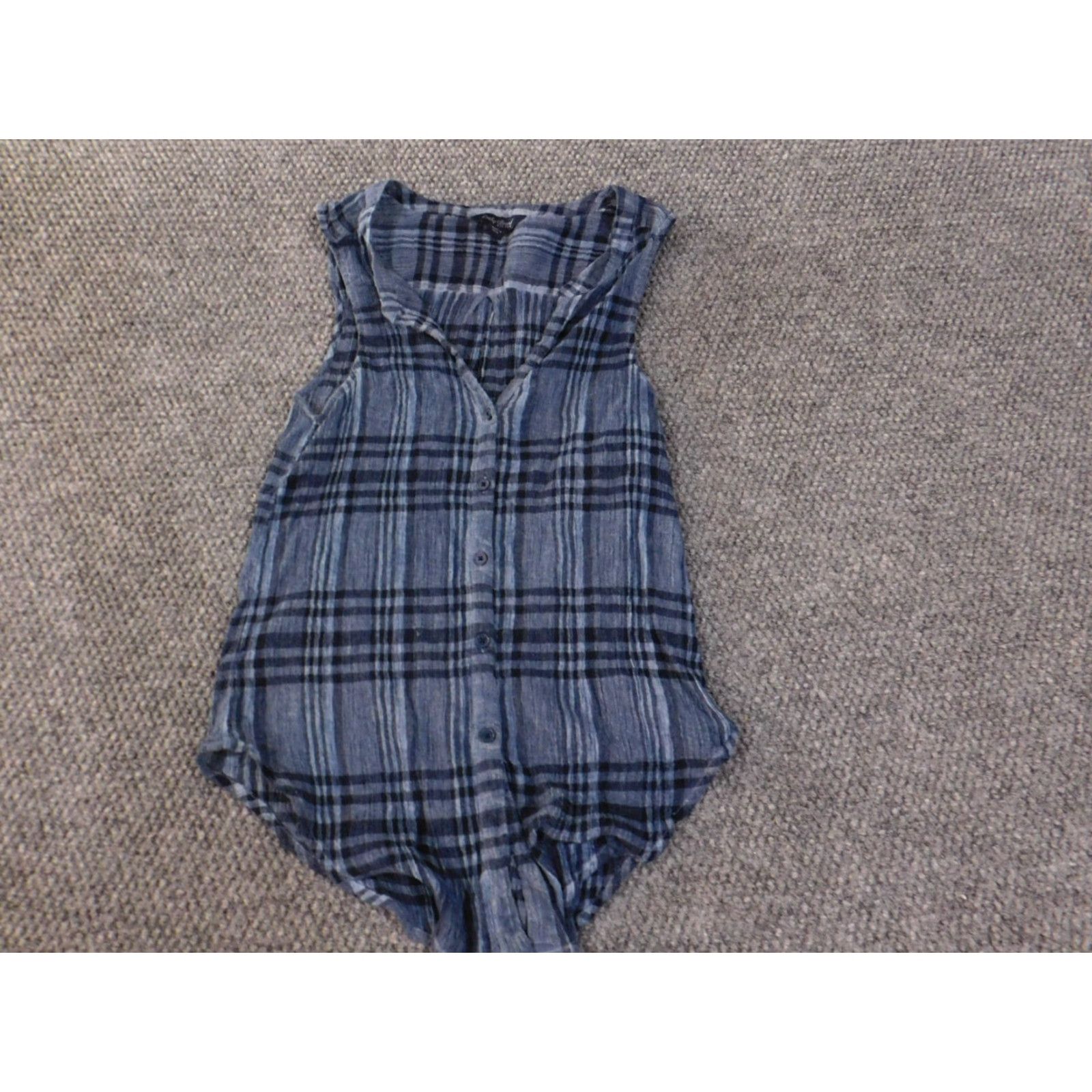 Lucky Brand Lucky Brand Button-Up Shirt Women Sleeveless Plaid Cotton Rayon Blue M Casual Stretch Regular Vintage No Size M / US 6-8 / IT 42-44 - 3 Thumbnail