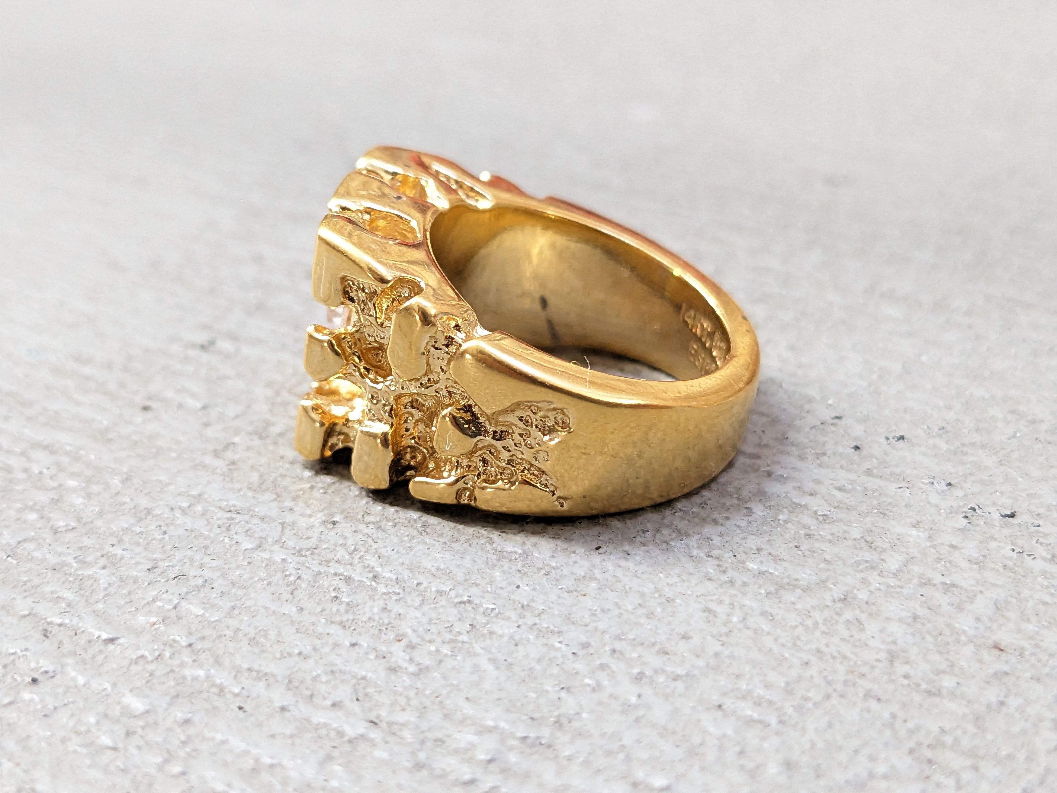 Jewelry Gold Plated Ring Nugget CZ Size 7 Brutalist Modern Square Size ONE SIZE - 4 Thumbnail