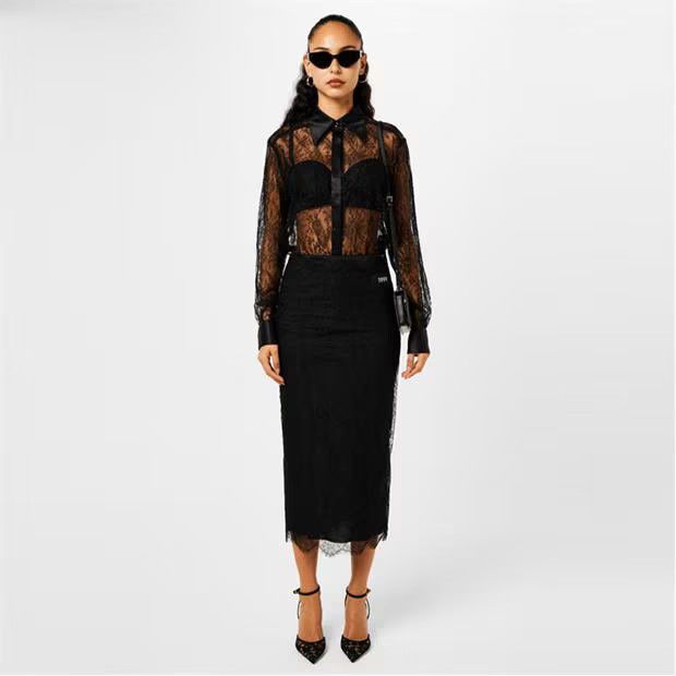 Dolce & Gabbana o1g2r1mq1024 Chantilly Lace Midi Skirt in Nero Size 27" / US 4 / IT 40 - 5 Thumbnail