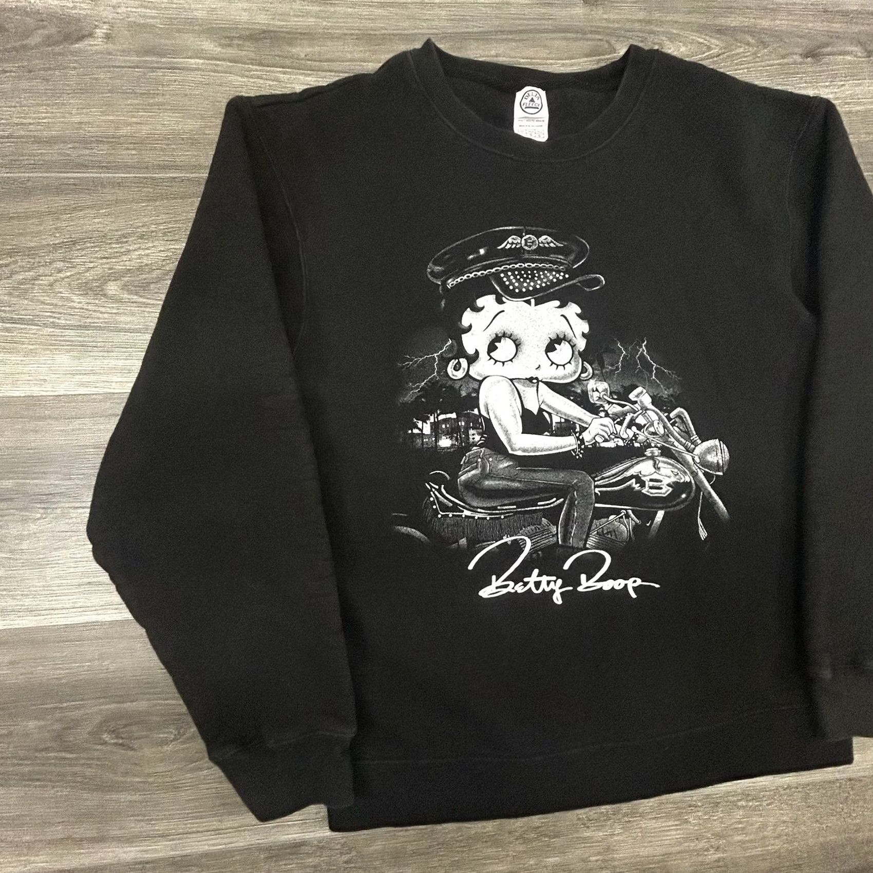 Delta VINTAGE Betty Boop Sweatshirt Womens Large Black Biker Motorcycle Graphic 90s Size L / US 10 / IT 46 - 3 Thumbnail
