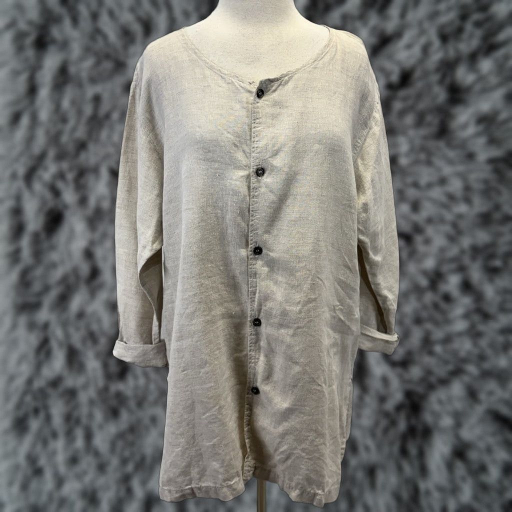 Vintage CP Shades 100% Linen Button Up Tunic Top Shirt Medium Oatmeal Lagenlook Artsy Shirt Womens Size M / US 6-8 / IT 42-44 - 1 Thumbnail