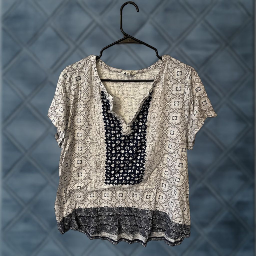 Lucky Brand VINTAGE Lucky Brand Women's Blouse Shirt 1X Cotton Blend Geometric Batik Casual Summer Size XL / US 12-14 / IT 48-50 - 1 Thumbnail
