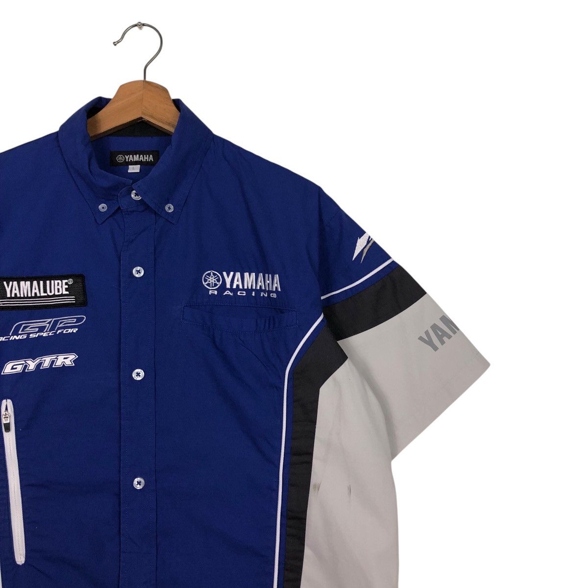 Japanese Brand 📌Vintage Shirt Button Worker Jacket Yamaha Big Logo Size US L / EU 52-54 / 3 - 7 Thumbnail