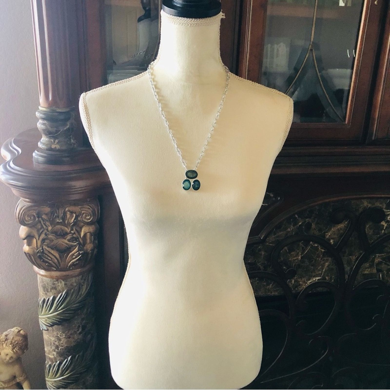 Handmade Hand crafted faceted peacock blue link chain necklace Size ONE SIZE - 6 Thumbnail