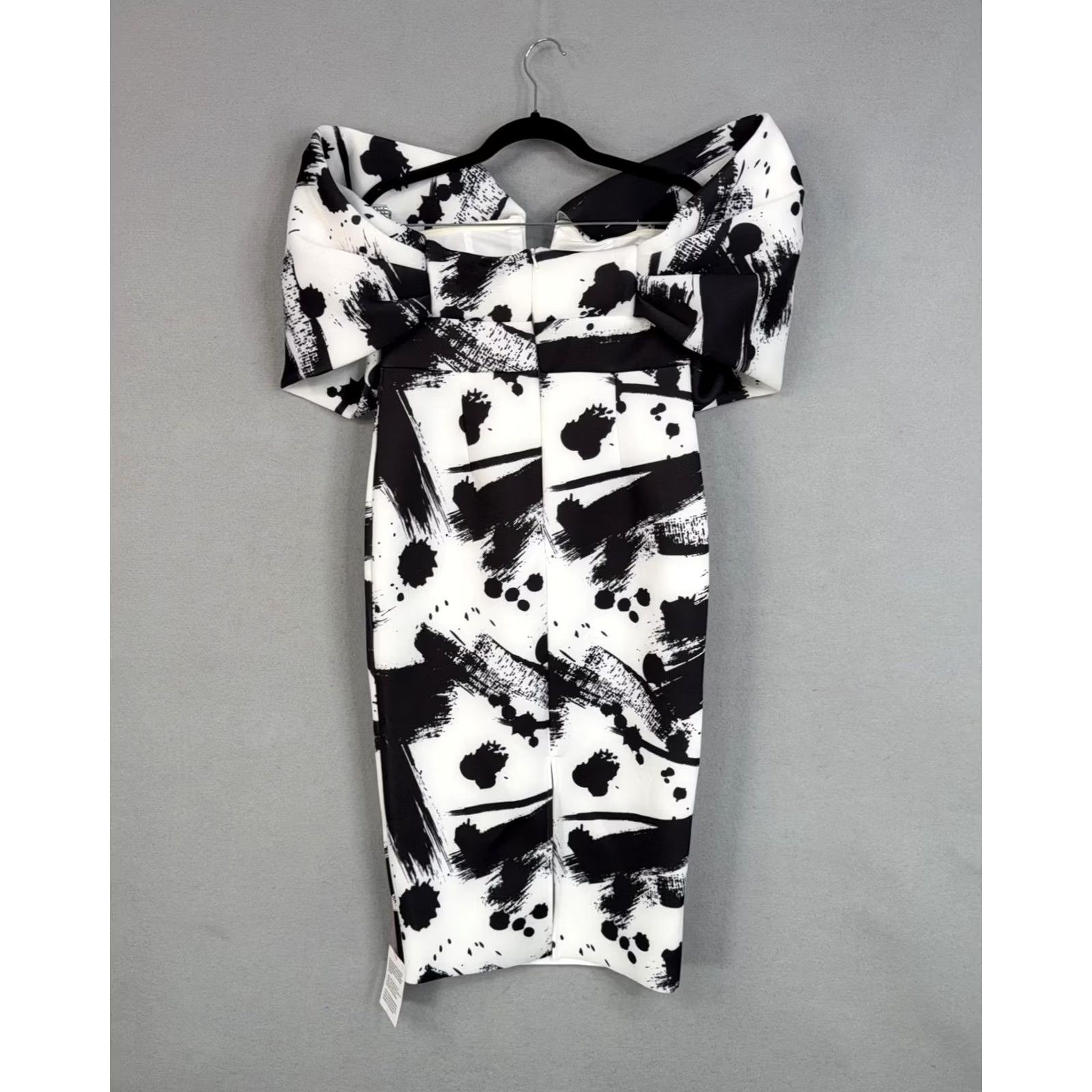 Vintage ASOS DESIGN Dress Womens 8 White Black Graphic Bow Off Shoulder Bodycon Pencil Size M / US 6-8 / IT 42-44 - 7 Thumbnail