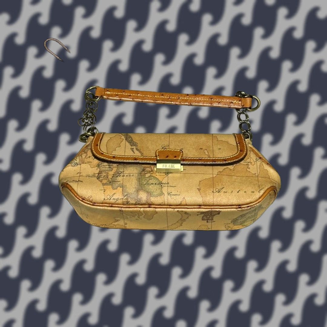 Vintage Alviero Martini Geo Print Crossbody Bag Purse Medium Cinnamon World Map Casual Womens in Orange