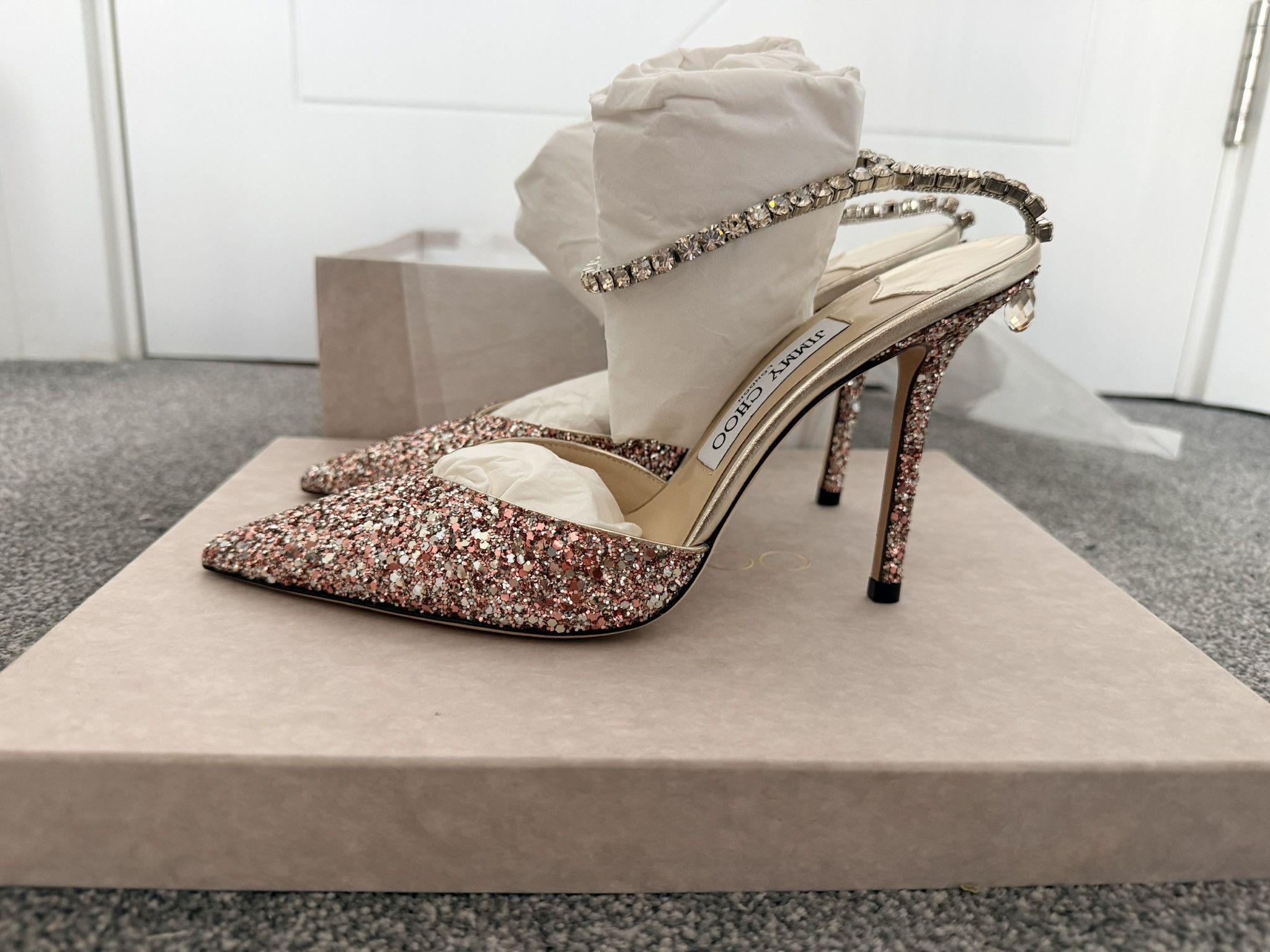 Jimmy Choo Jimmy Choo Saeda 38 Bao Rose Mix Crystal Honey Size US 8 / IT 38 - 4 Thumbnail