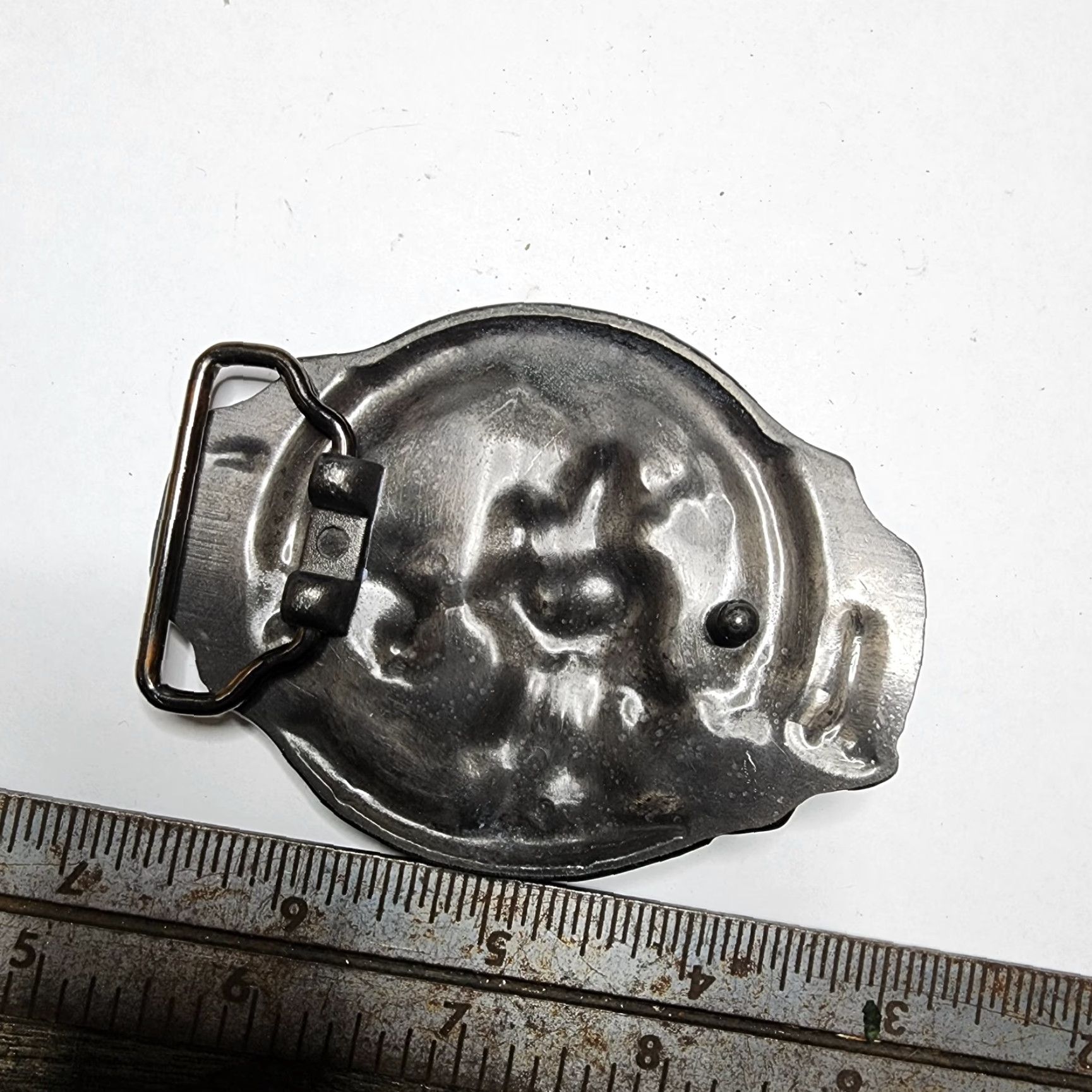 Vintage VINTAGE Volunteer Firefighter Enamel Belt Buckle Casual Mens 1.5" Fits 1.5" Belts Antique Silver Tone 3.75" 2.75" width Firefighter Theme Size ONE SIZE - 2 Thumbnail