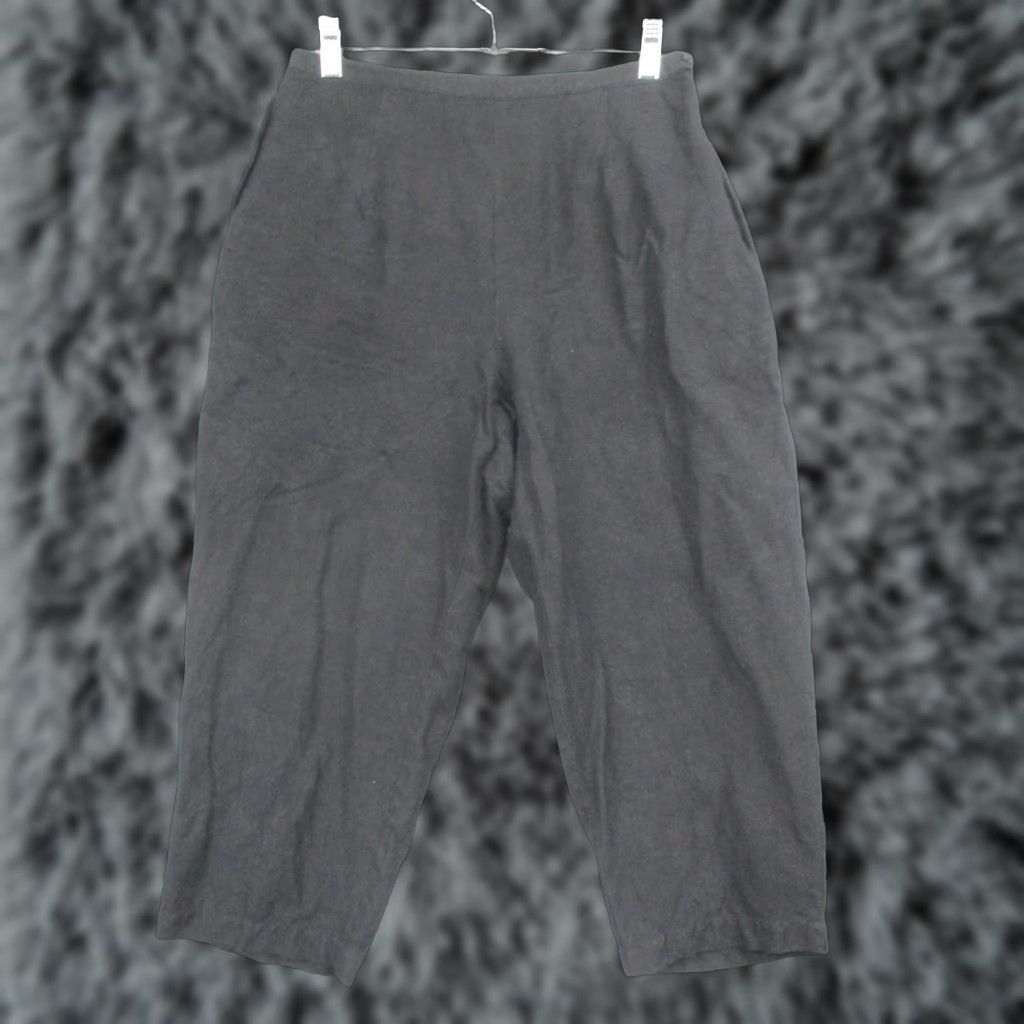 Vintage Dressbarn Pants Capri Womens Medium Black Linen Rayon Elastic Waist Pockets Tapered Casual Inserts 20in Inseam Size 32" / US 10 / IT 46 - 1 Thumbnail