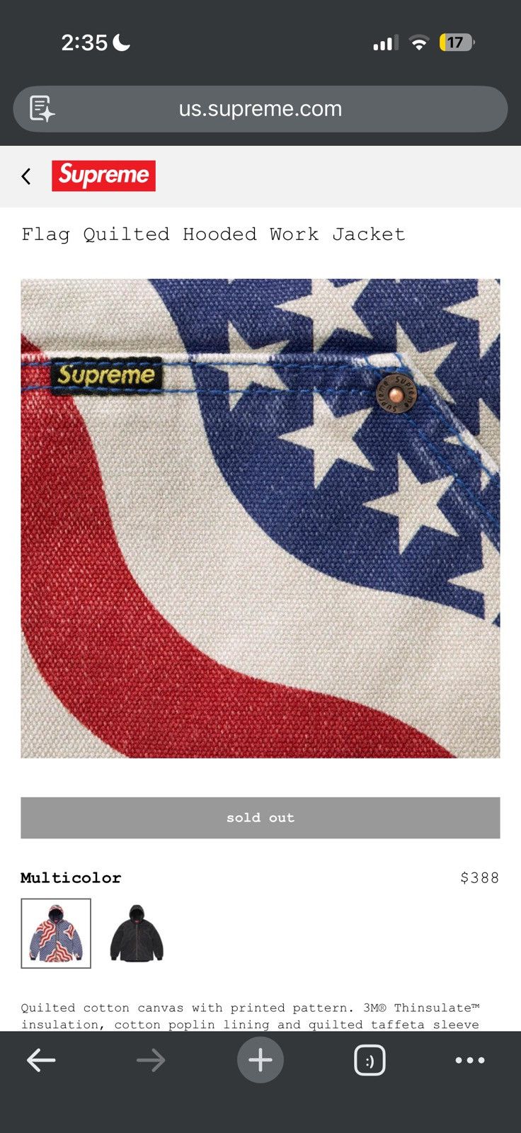 Supreme Supreme Flag Quilted Hooded Work Jacket - Large Size US L / EU 52-54 / 3 - 10 Thumbnail