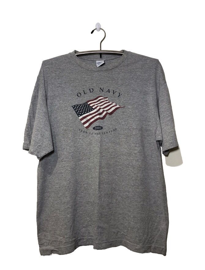 Vintage Vtg Old Navy Shirt Mens XL Gray Blue American Flag Spell Out