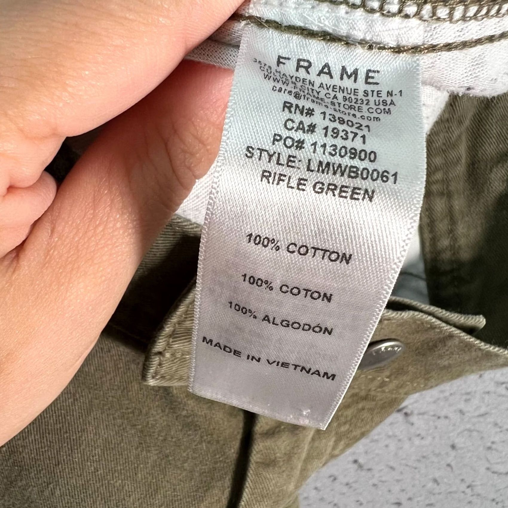 Frame Frame Mens Cargo Pants 31x27 Green Cotton Relaxed Front Pants Mens Stretch Straight 100% Cotton Cargo Style Size US 31 - 4 Thumbnail